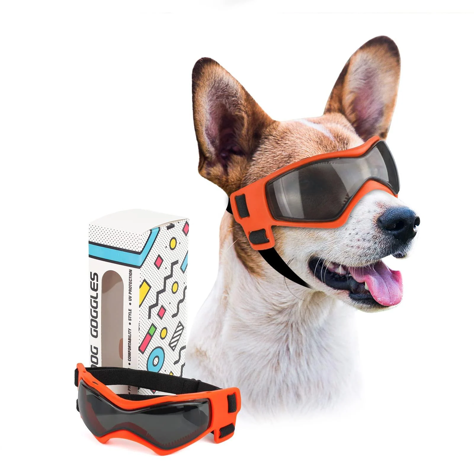 PETLESO Dog Goggles Dog Safety Goggles Dog Sunglasses Anti-UV Protection Eye Protection for Small/Medium Dogs Orange-1