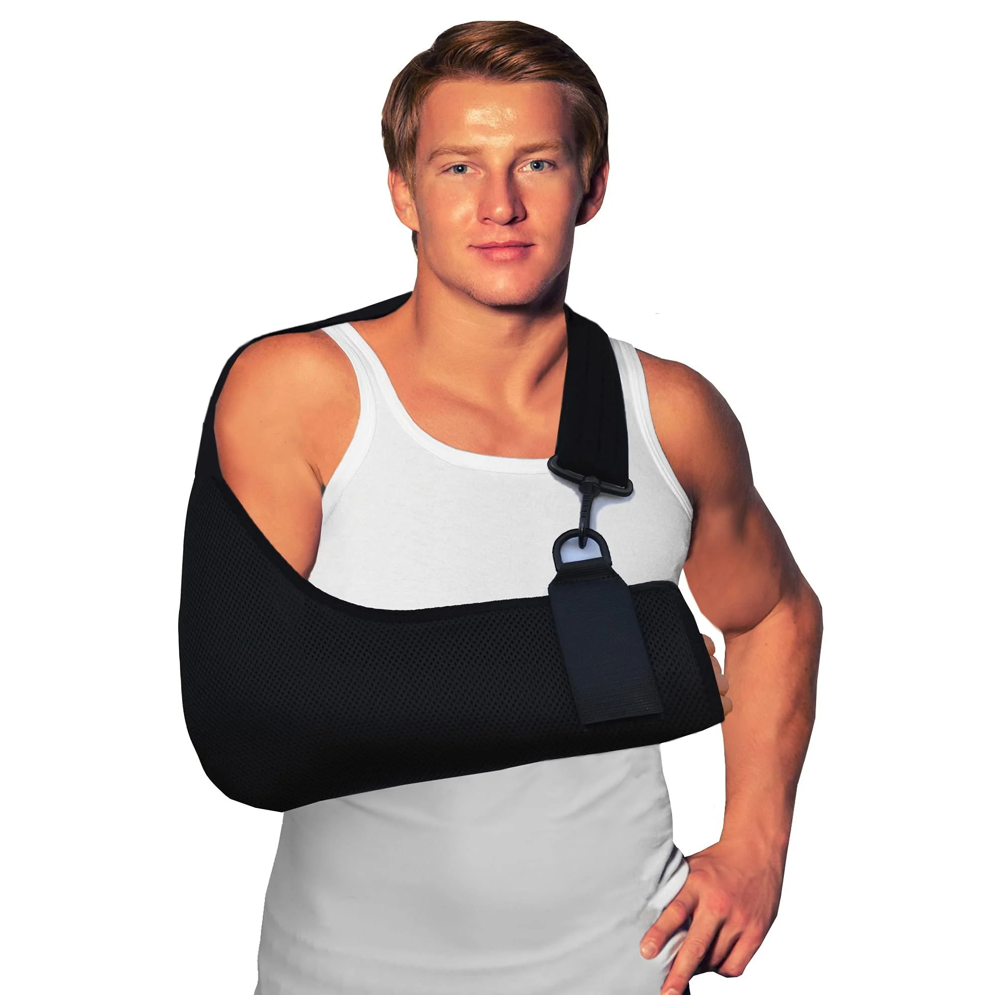4DflexiSPORT Arm Sling Adult (L black/black trim) Feel Safe Easy to Fit Cooling Fabric Technology Fits R or L. L Black/Black