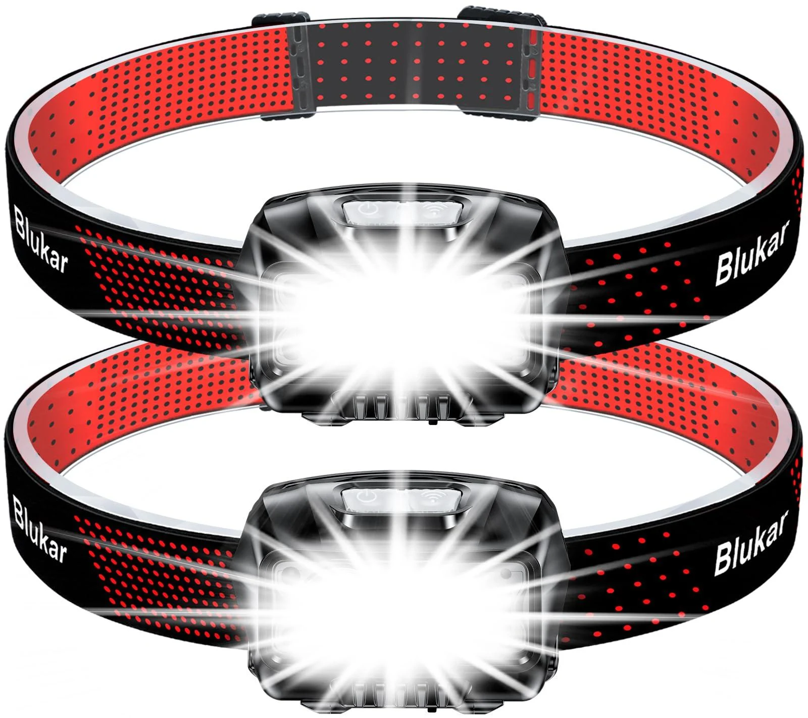 Bluchar LED lamp rechargeable 2 pieces Superhell head lamp with 8 light modes sensor and red light lightweight IPX5 waterproof mini headlamp for jogging camping fishing etc. - Blukar