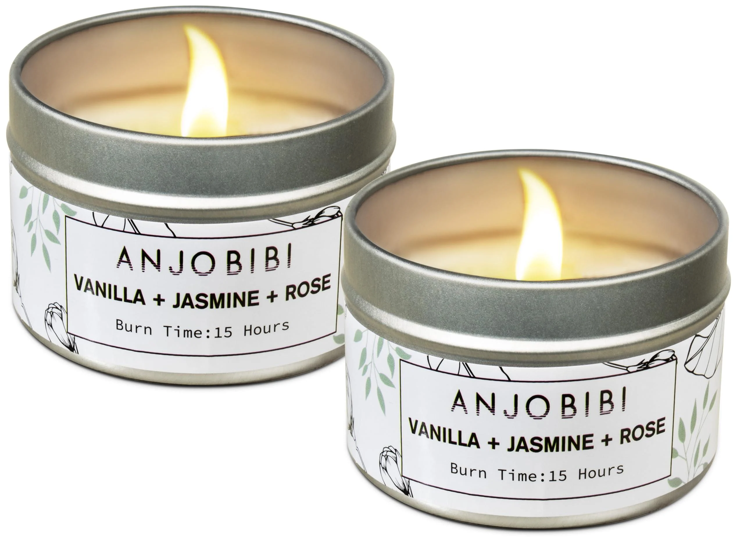 Vanilla+Jasmine+Rose Scented Candle Gifts for Women (2 Pack for Silver ) - 2 Oz - 15 Hour Burn Time Long Lasting Candle All Natural Soy Candles Soothe Silver --(Vanilla+Jasmine+Rose 3 in 1 2 PACK )
