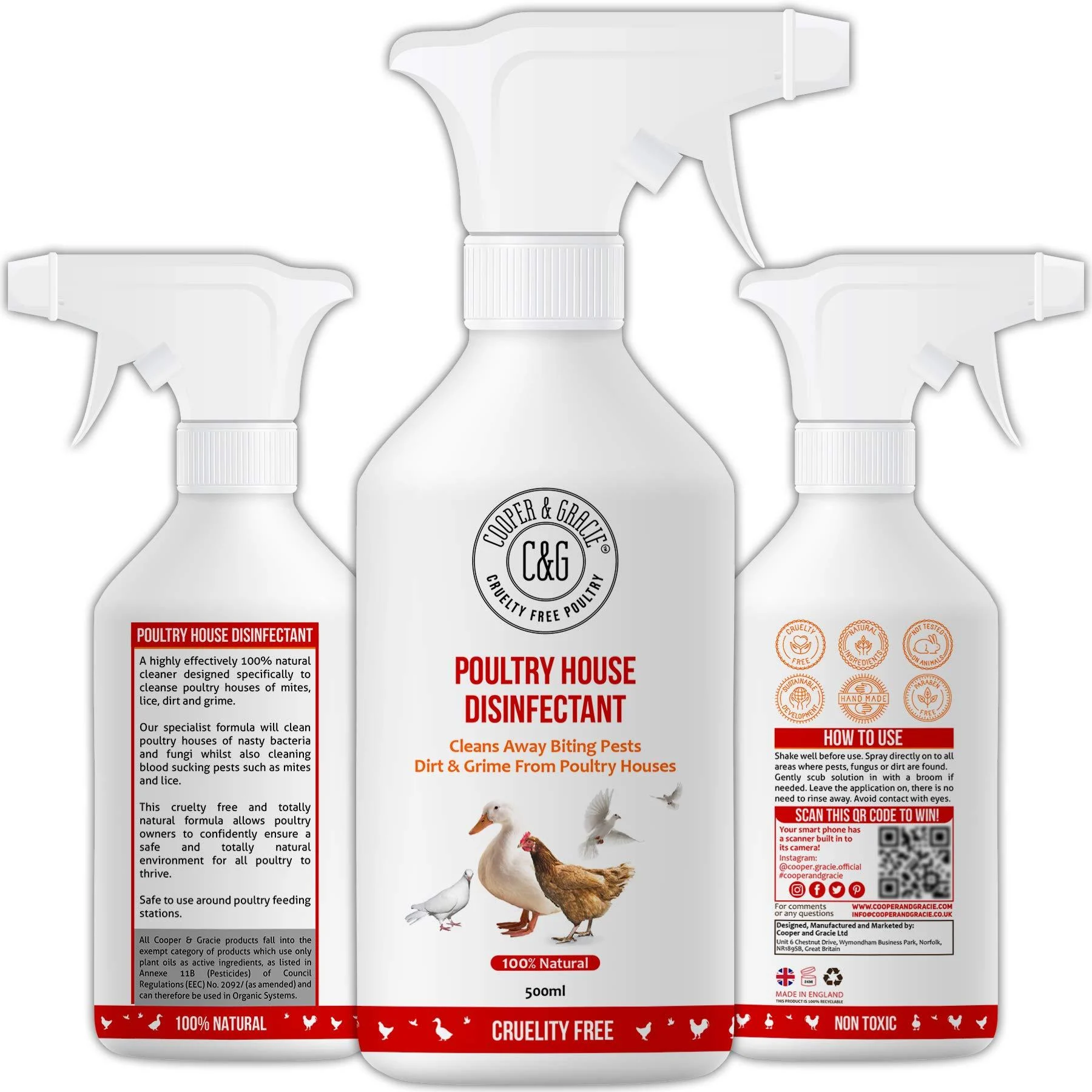 Poultry House Disinfectant 500ML | Cleans Away Biting Pests & Grime Away From Poultry Houses | Pet Disinfectant Better Than Ground Sanitising Powder For Poultry And Chicken Mite Powder - C&G Pets