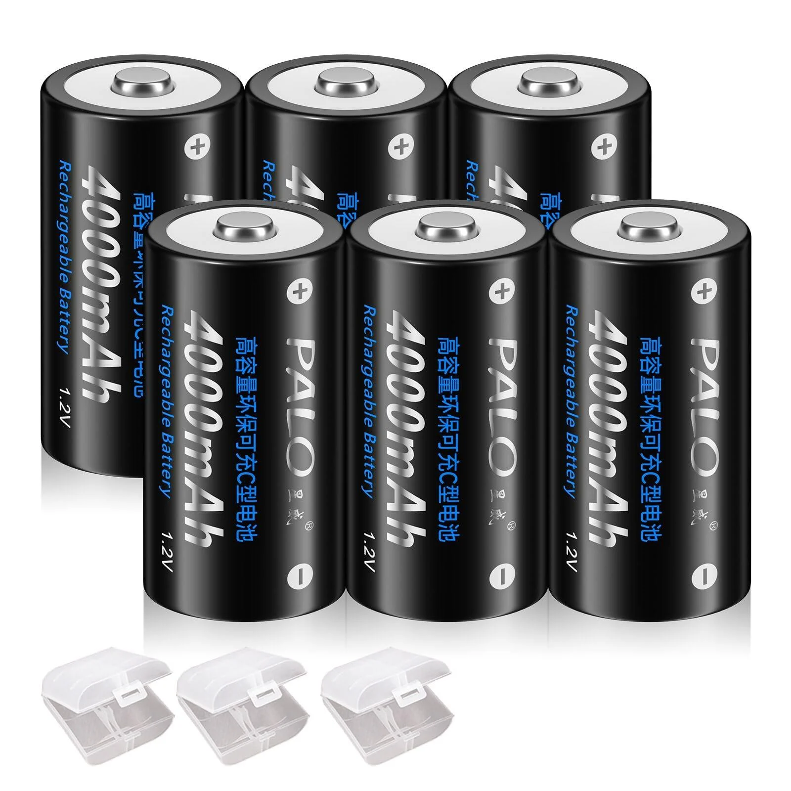 6 Pack Rechargeable C Batteries 1.2V 4000mAh Ni-MH C Size Battery with Battery Storage Box