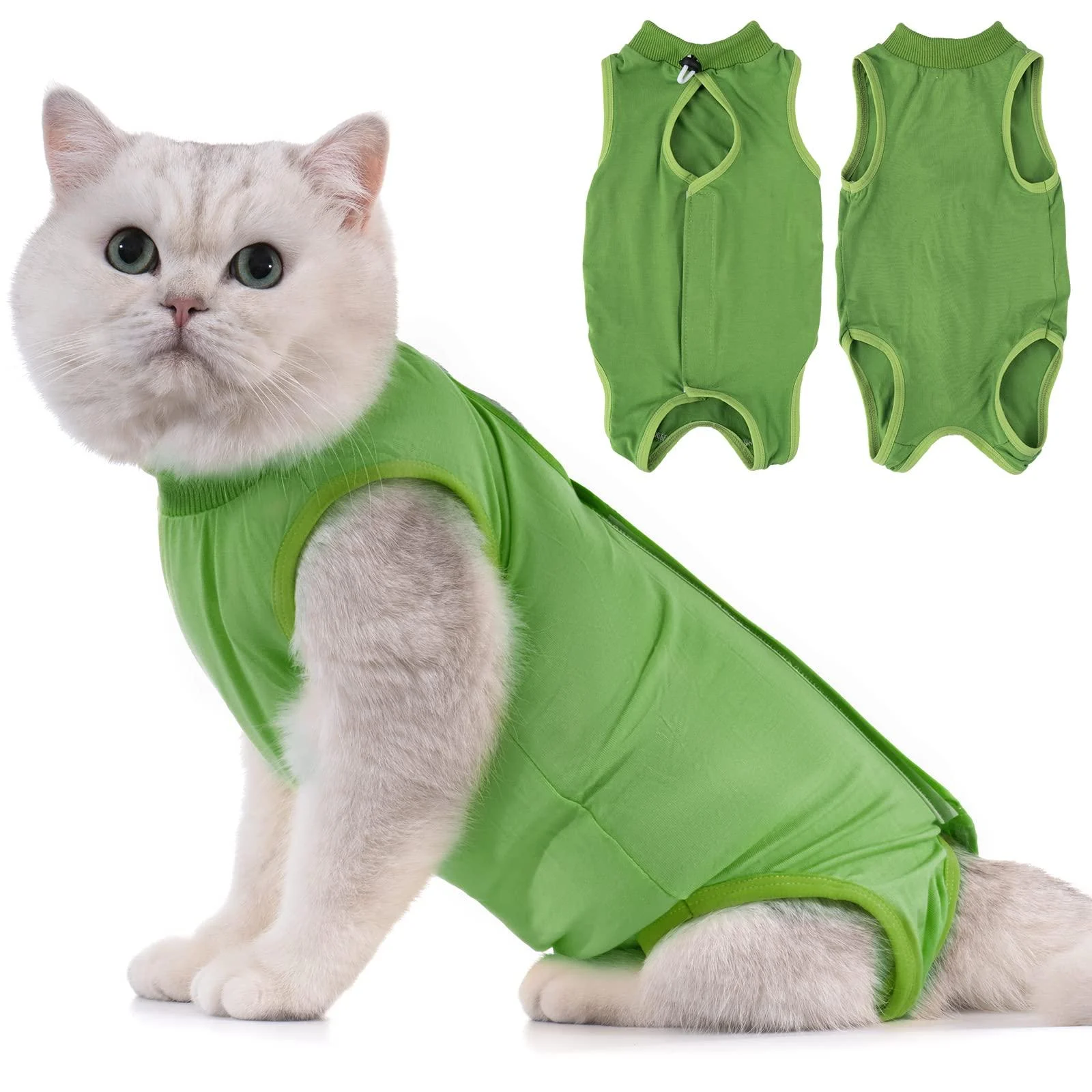 Avont Katzenbody after op recovery suit clothing modal recovery castration spay weaning leakage protection suit for cat abdominal wounds or skin diseases-L-green green L