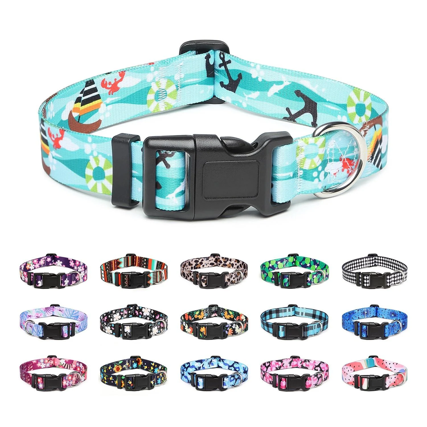 Mercano Dog Halison Complaint soft nylon comfort & robust patterned dog collar for small medium -sized dog puppies cats (L sailing) L sailing