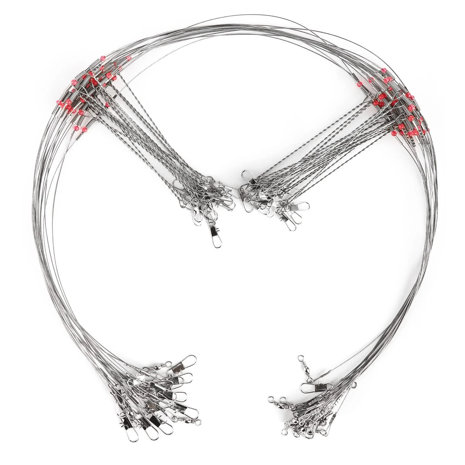 TSV 20 PCS Fishing Leaders Tackle Rigs, High-Strength Fishing Wire, Stainless Steel Wire Trace Leader, 2 Arm Fishing Rigs with Swivels Snaps Beads, Fishing Line Tackle for Lures Bait Hooks Saltwater