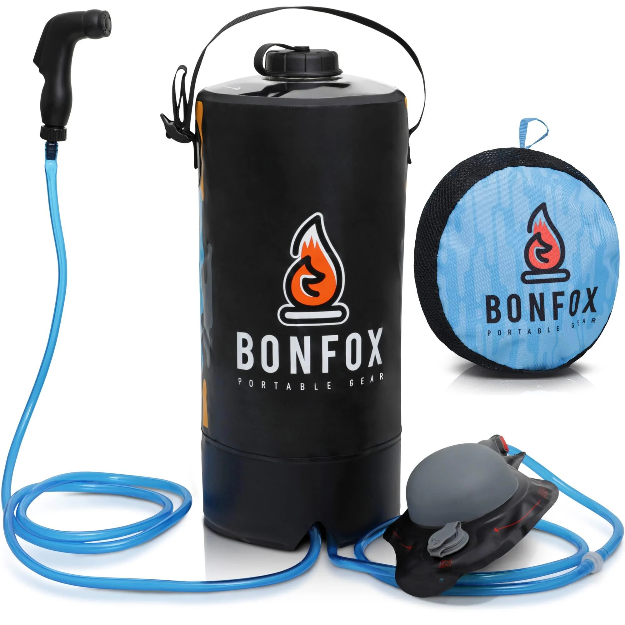 BONFOX Camping Shower - 2.6Ga 10L with Carry Bag - Portable Shower Camp Shower - Outdoor Shower Camping - Portable Shower Pump - Camp Shower - Outdoor Solar Shower for Camping - Overland Road Shower Black