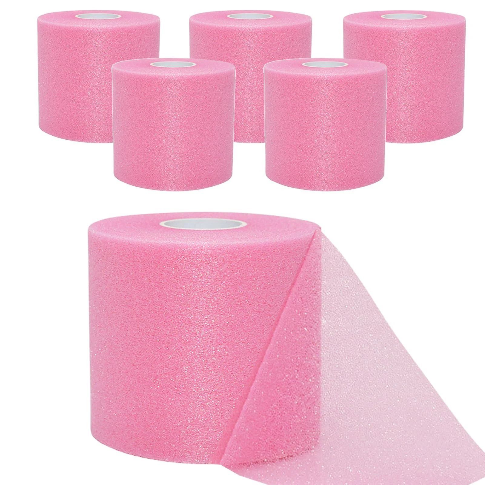 6 Rolls Pre Wrap Tape Athletic Pink Prewrap Headbands for Hair Foam Underwrap Sports Wrap Pink Pre Wrap (Foam)-6 Rolls