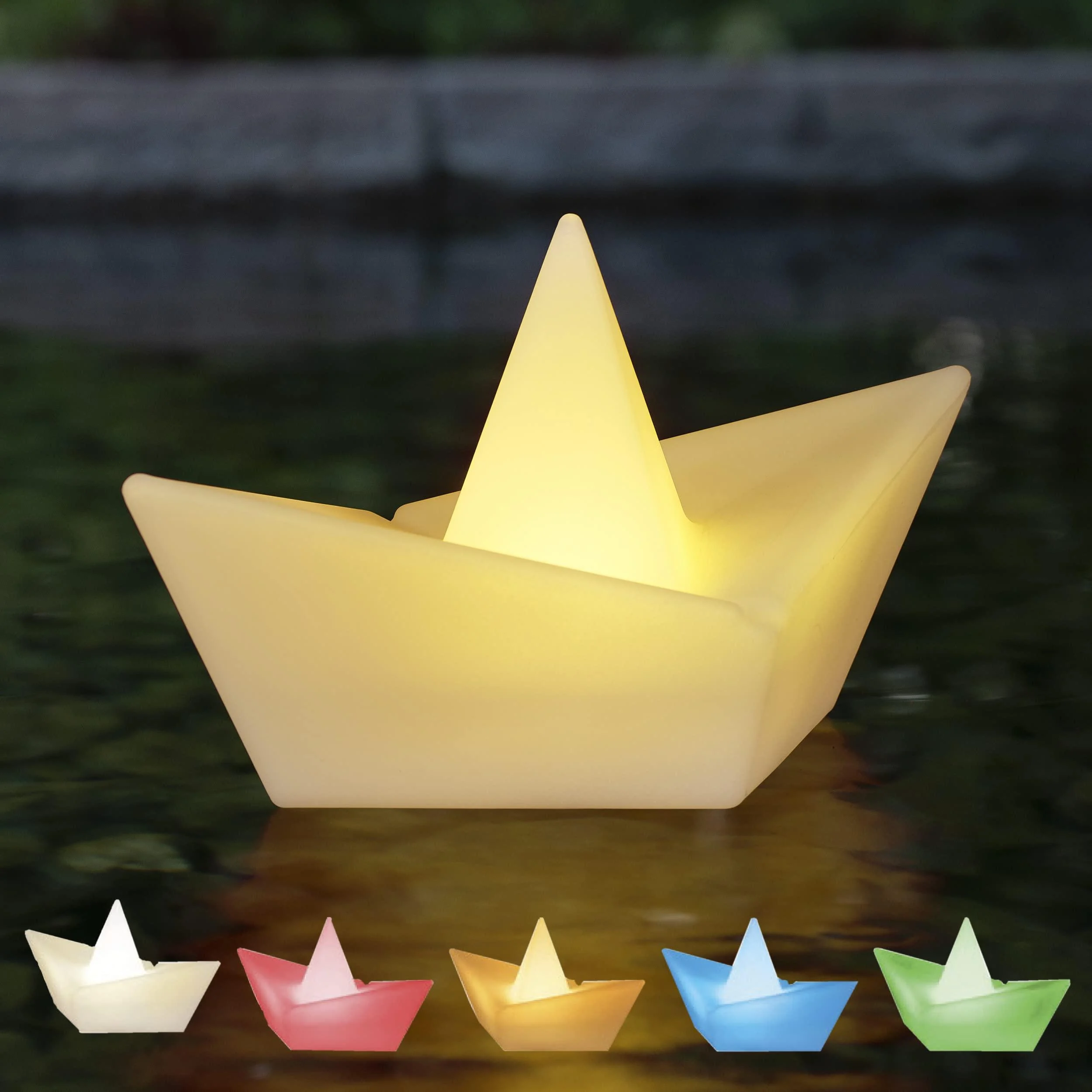 LED solar ship in origami style with RGBW light waterproof stylish solar lamp for outside for garden bed pond pool approx. 27 x 14 cm - Bonetti
