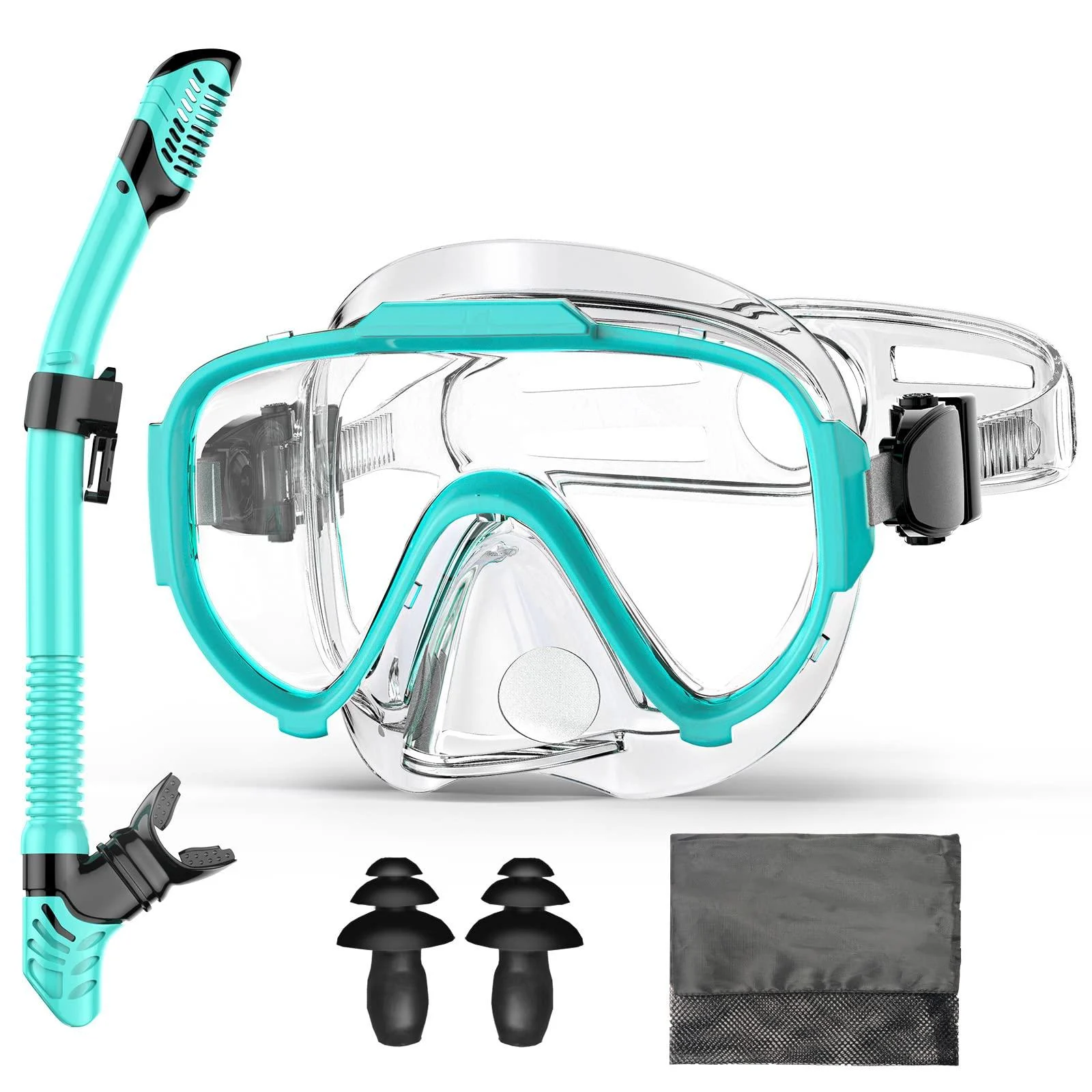 Snorkel Set for Adult Youth Men Womens Snorkeling Gear Goggles and Snorkel Set Anti Leak Anti-Fog Dry Snorkel Mask for Snorkeling Swimming and Scuba Diving with Carrying Bag Green