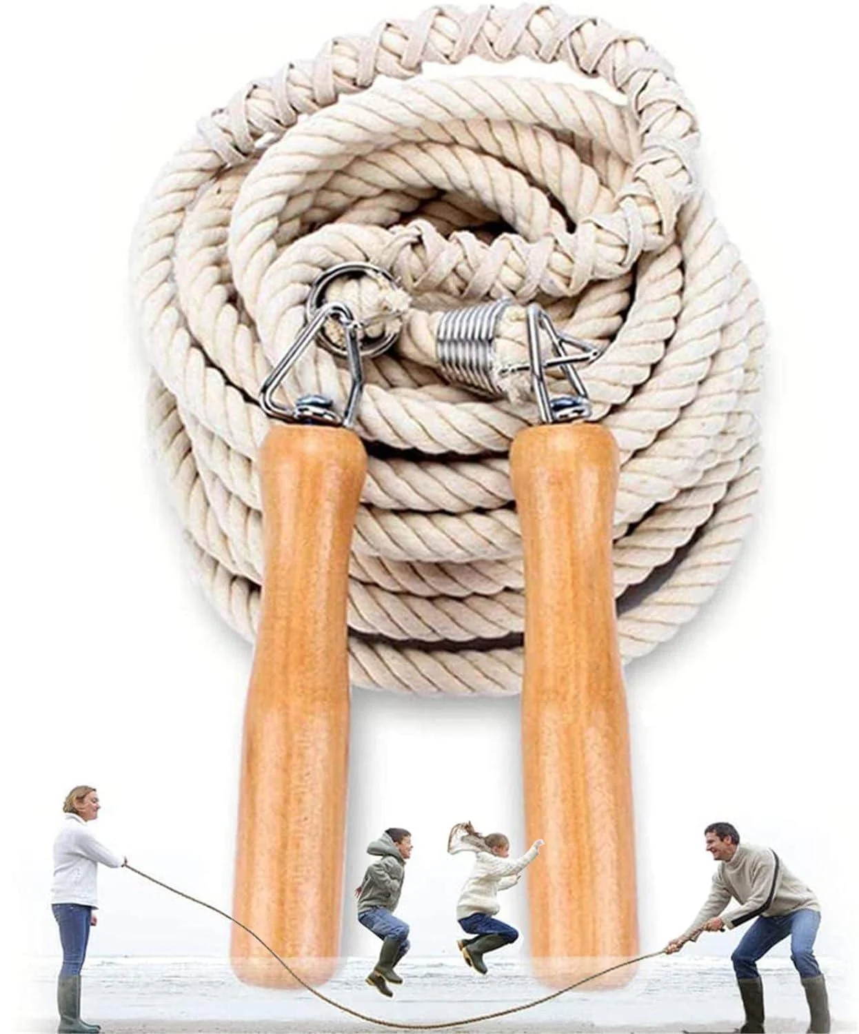 Leapbeast long jump rope multiplayer rope jump rope with wooden handle for school sports outdoor activities fitness & training 5m/7m/10m
