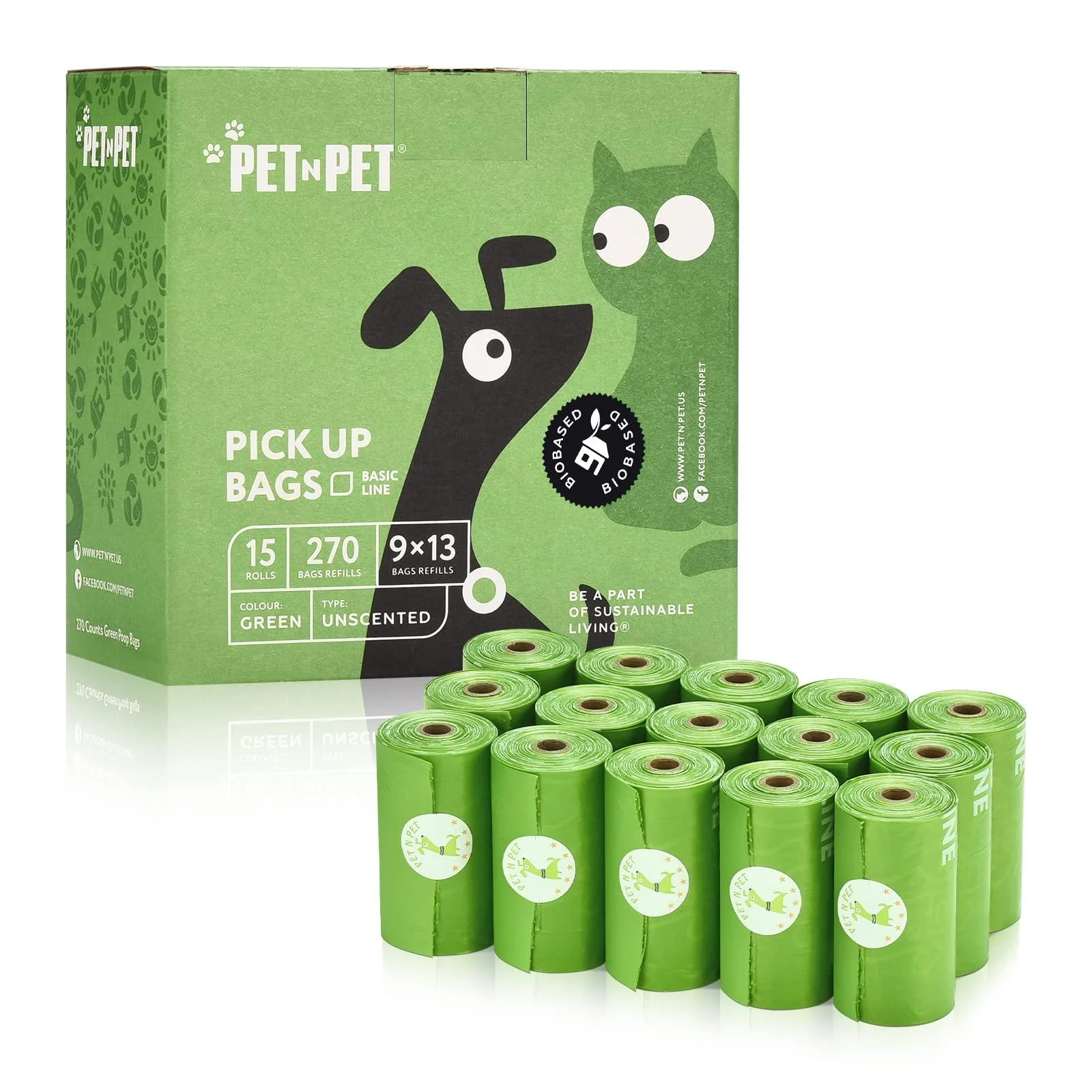 PET N PET Dog Poop Bag USDA Certified 38% Biobased Poop Bags 270/540 Counts 9x13 Inches Dog Bags for Poop 270 Bags,15 Refill Rolls
