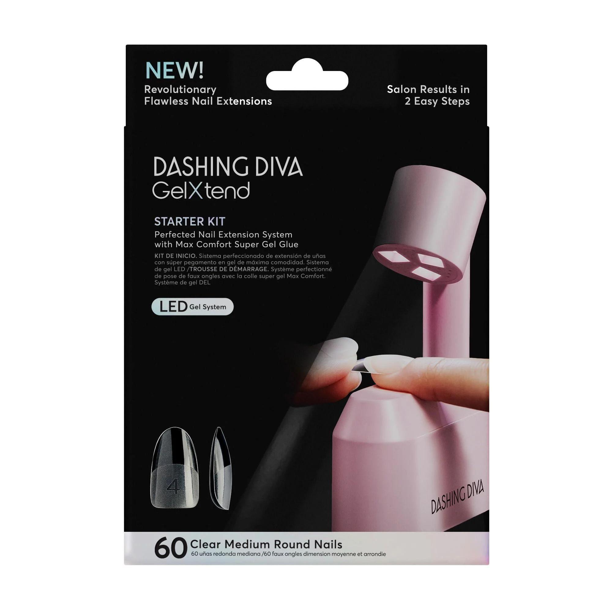 Dashing Diva GelXtend Starter Kit - Clear Medium Round - Press On Nails with LED Lamp - Lasts Up to 14 Days - Clear Customizable Gel Nails - No-Soak Easy Removal - Gel Nail Tips