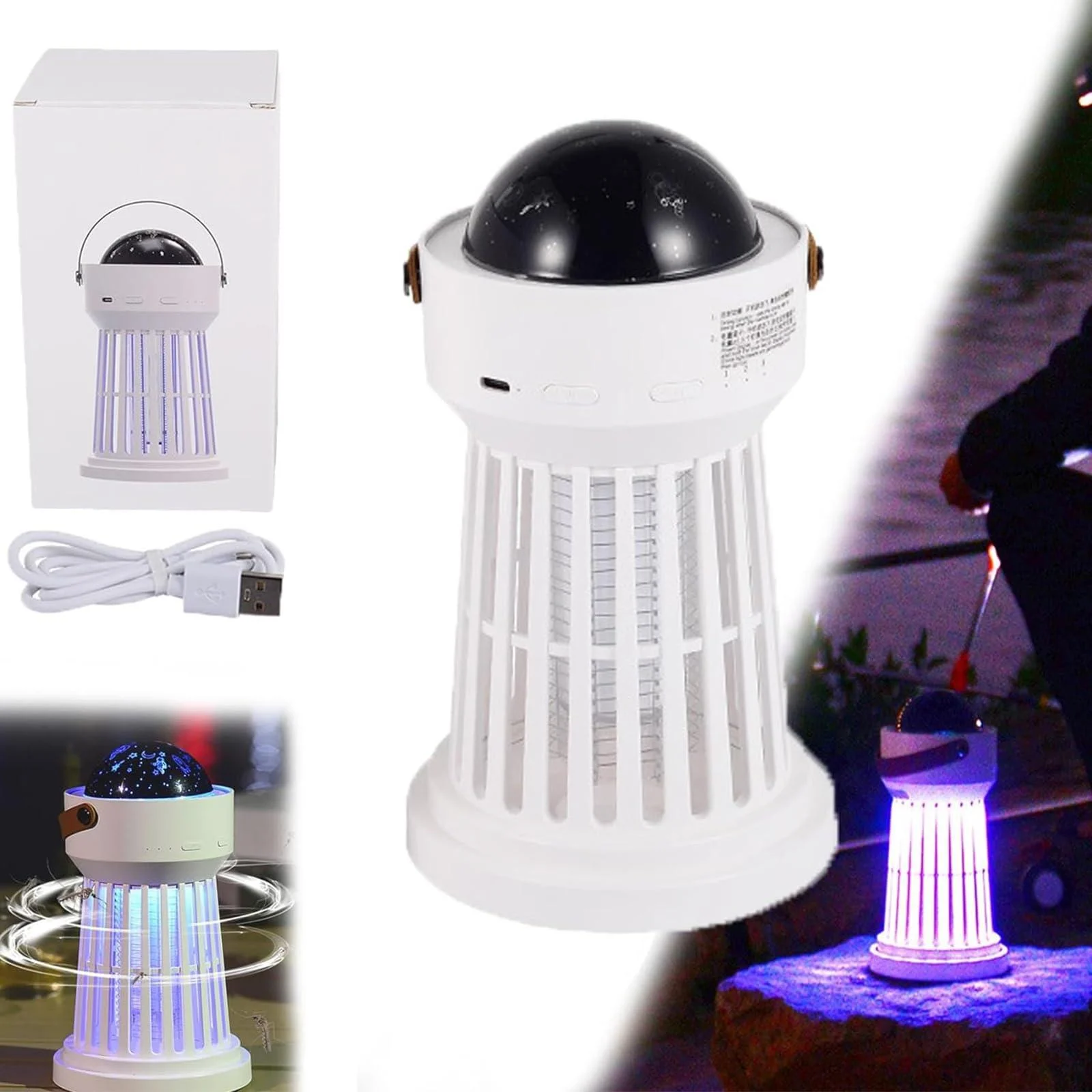 Buzz Buster - 360 Indoor & Outdoor Protection Buzz Buster Mosquito Zapper Portable 3 in 1 Cordless Mosquito Lamp Rechargeable BuzzBuster with Music Box & Projector Lamp for Camping (Lighthouse)