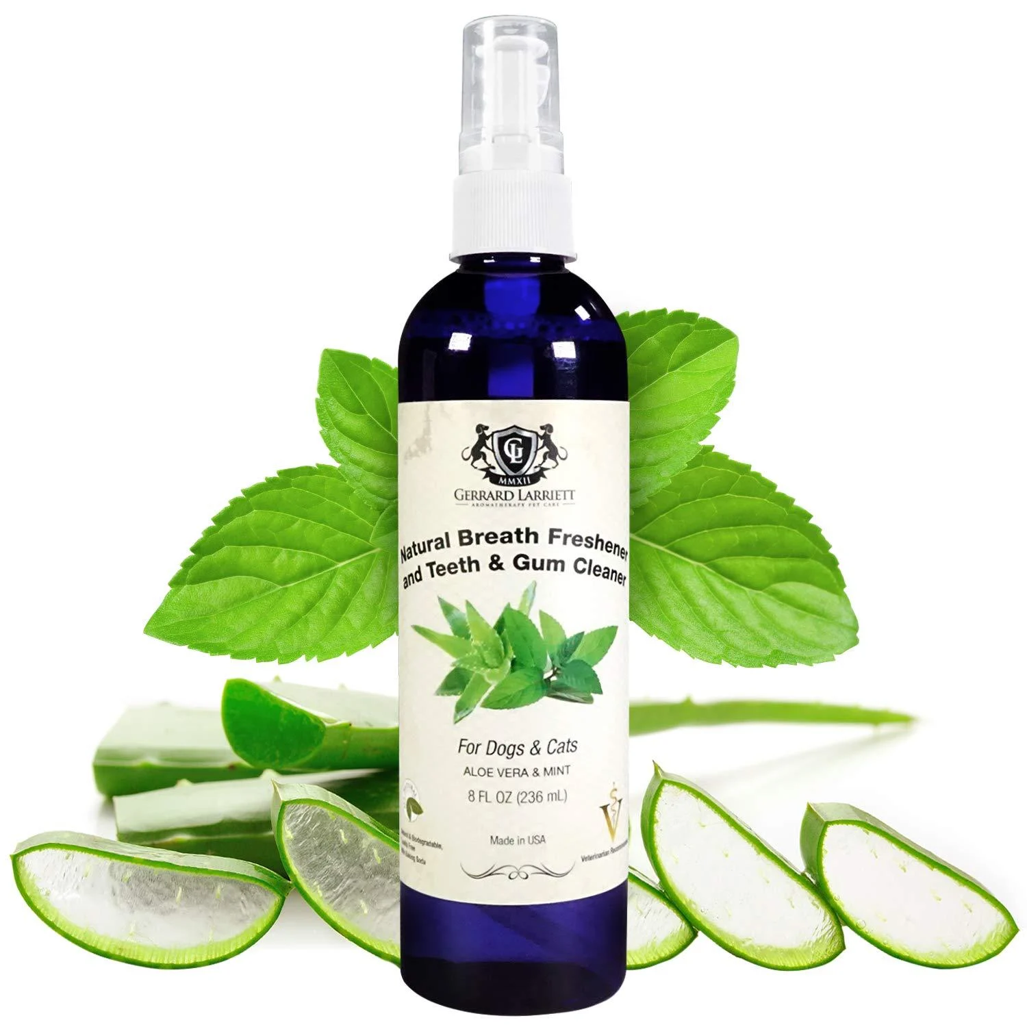 Dog and Cat Natural Breath Freshener Pet Oral Care Spray Naturally Fights Plaque, Tartar & Gum Disease Without Brushing - GL MMXII GERRARD LARRIETT AROMATHERAPY PET CARE
