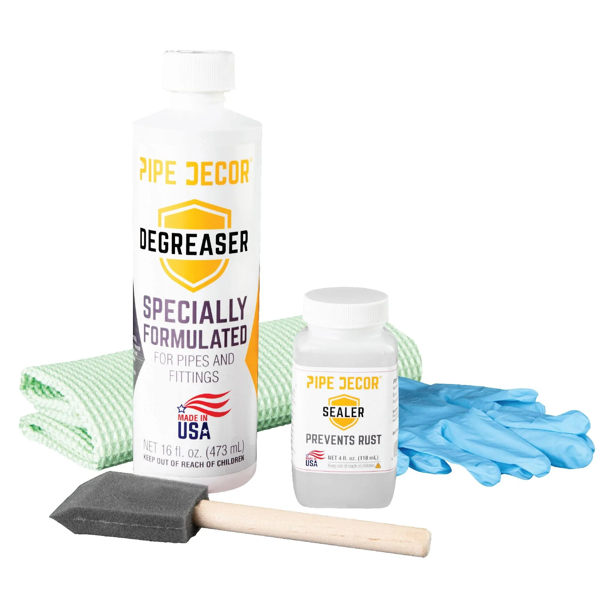 PIPE D COR Degreaser Kit Cleans and Protects Pipe D cor Kits and Projects Includes 16 oz Degreaser 4 oz Sealer Rag for Degreaser Applicator Brush for Sealer - PIPE DECOR