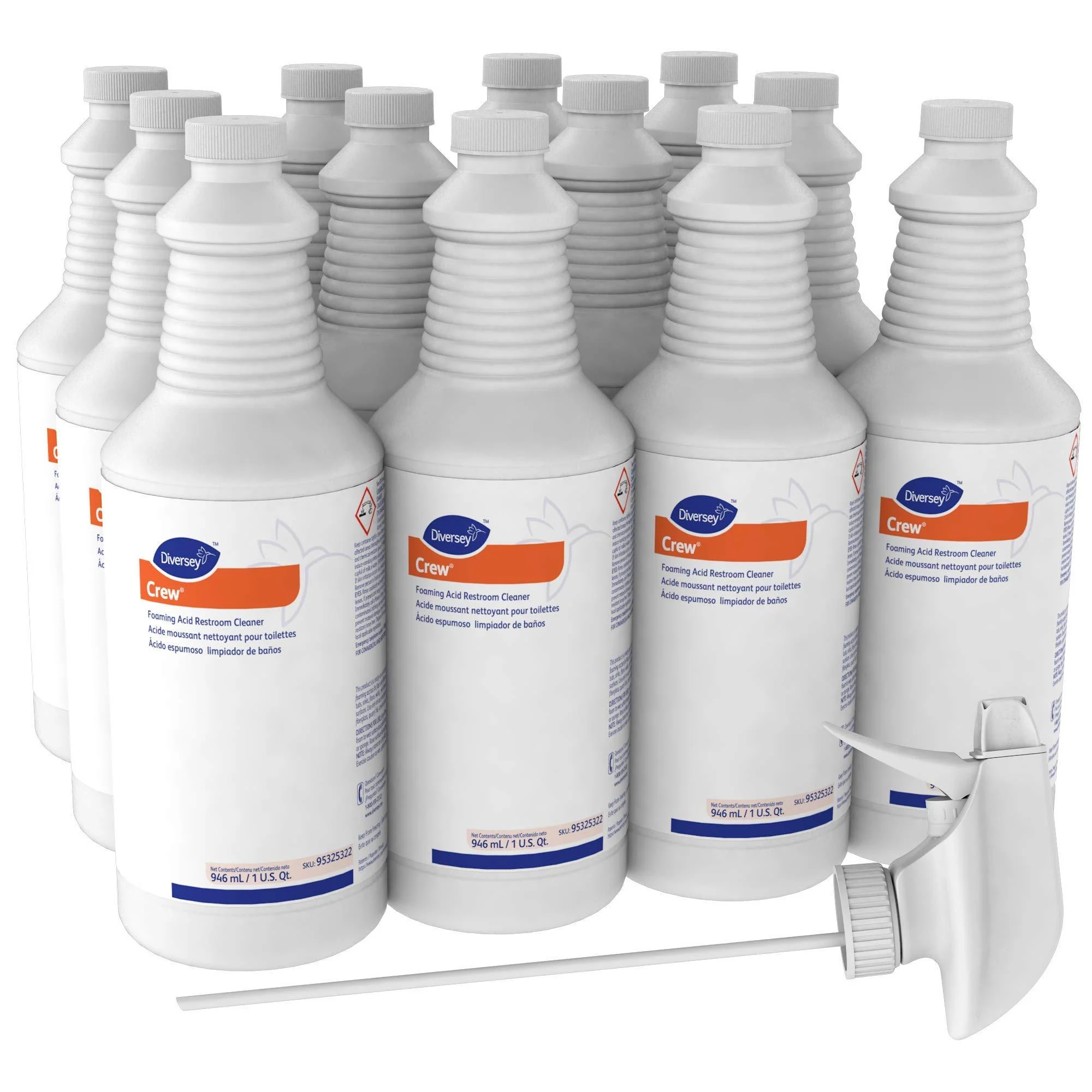 Diversey Crew 95325322 Foaming Acid Restroom Cleaner 12 x 32 oz./946 mL Spray Bottles (Pack of 12) Red 32 Fl Oz (Pack of 12)
