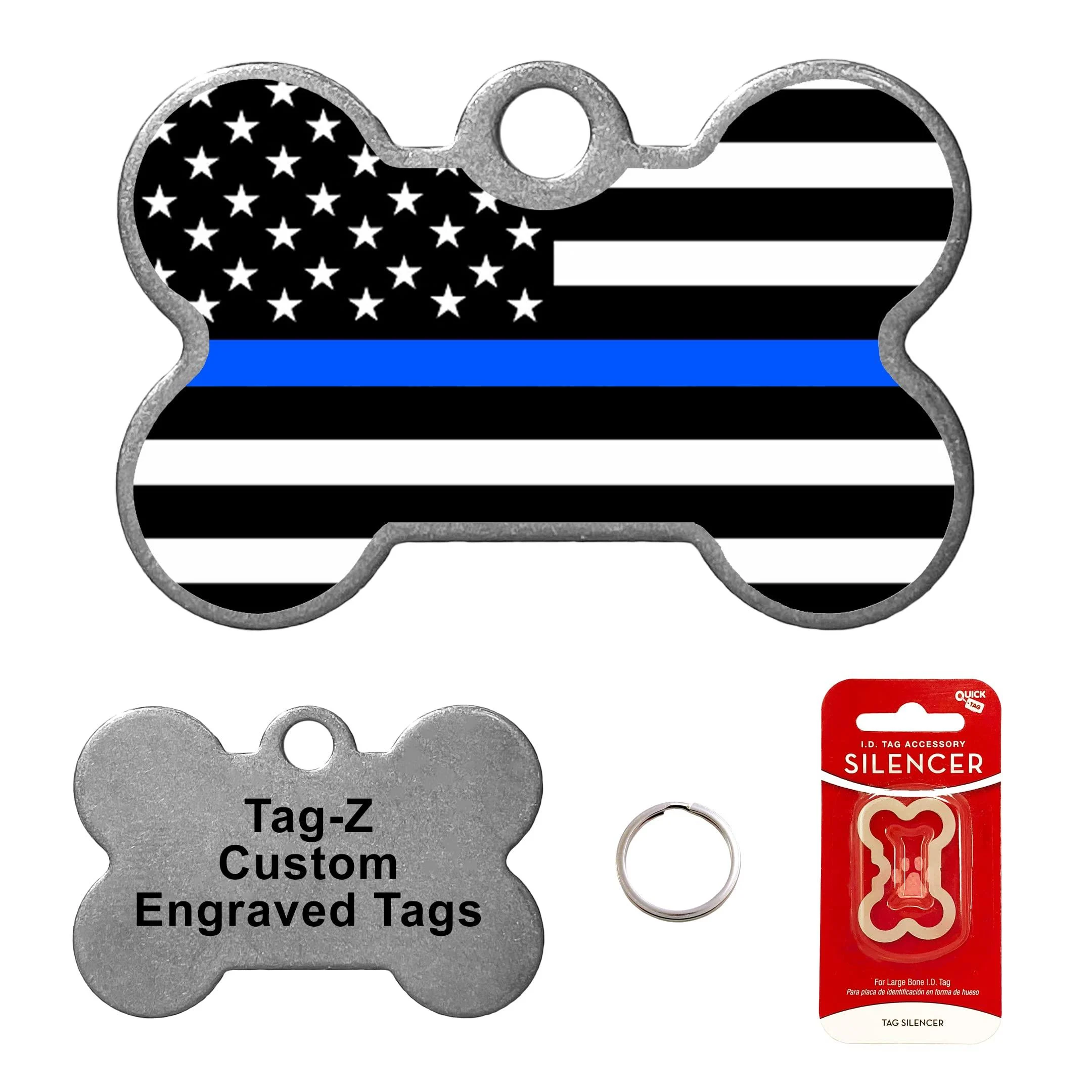 Blue LINE Flag - Customized - PET TAG - Bone Shape - TAG-Z Dog Tags