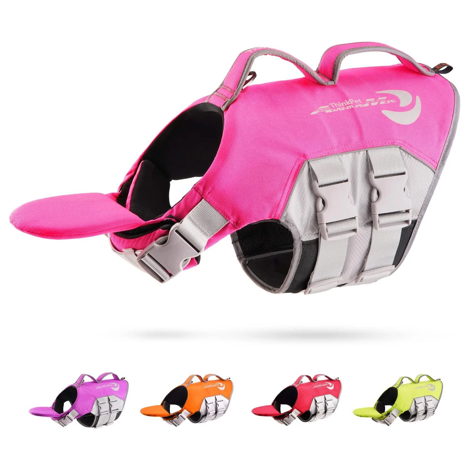 ThinkPet Dog Life Jacket Adjustable Life Jacket Reflective Lifesaver with Buoyancy Pink Pink XL