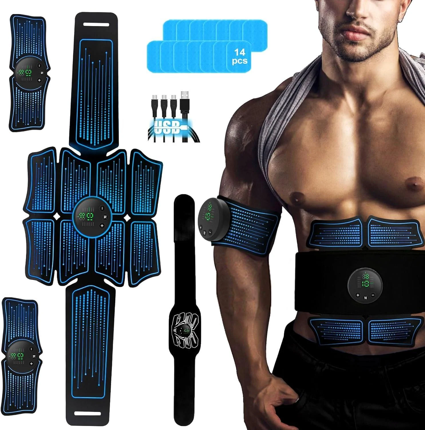 Ab Stimulator and Muscle Toner ABS and Arms Muscle Stimulator MHD TENS Portable Fitness Workout Equipment for Men and Women Black - Maidwoc