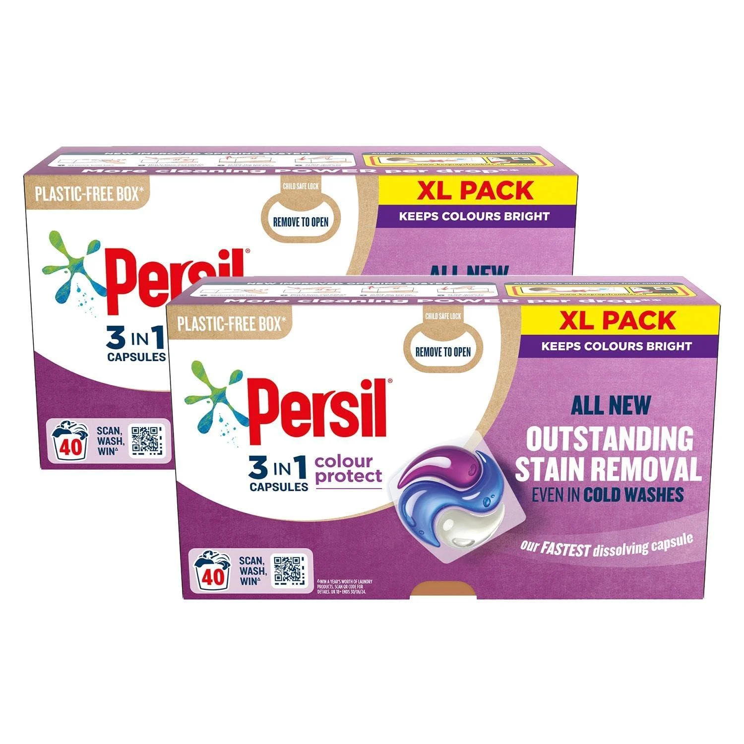 Persil XL 3-In-1 Washing Capsules All New Outstanding Stain Removal Even In Cold Washes With Triple Action Cleaning All In One Power Washing Capsules 40 Washes (Colour Protect Buy 2)