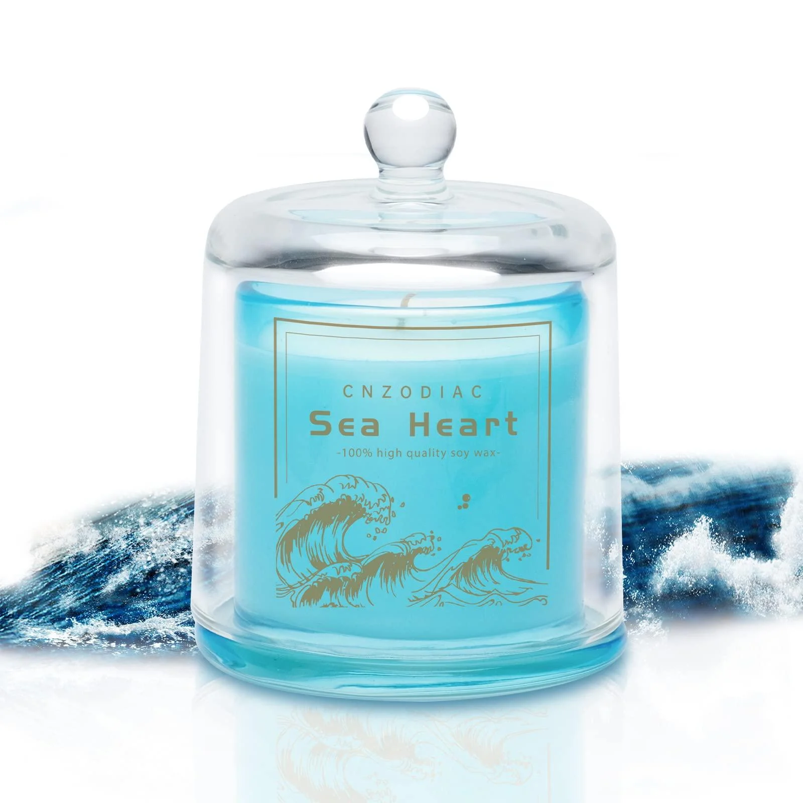 Sea Salt Scented Candles Luxury Candles Gifts for Women Blue Jar Candles for Home Scented Natural Soy Wax Aromatherapy Candles 50 Hours Burn Time 9 oz Large Glass Cloche Candles Cnzodiac Blue Sea Salt 50 Hours