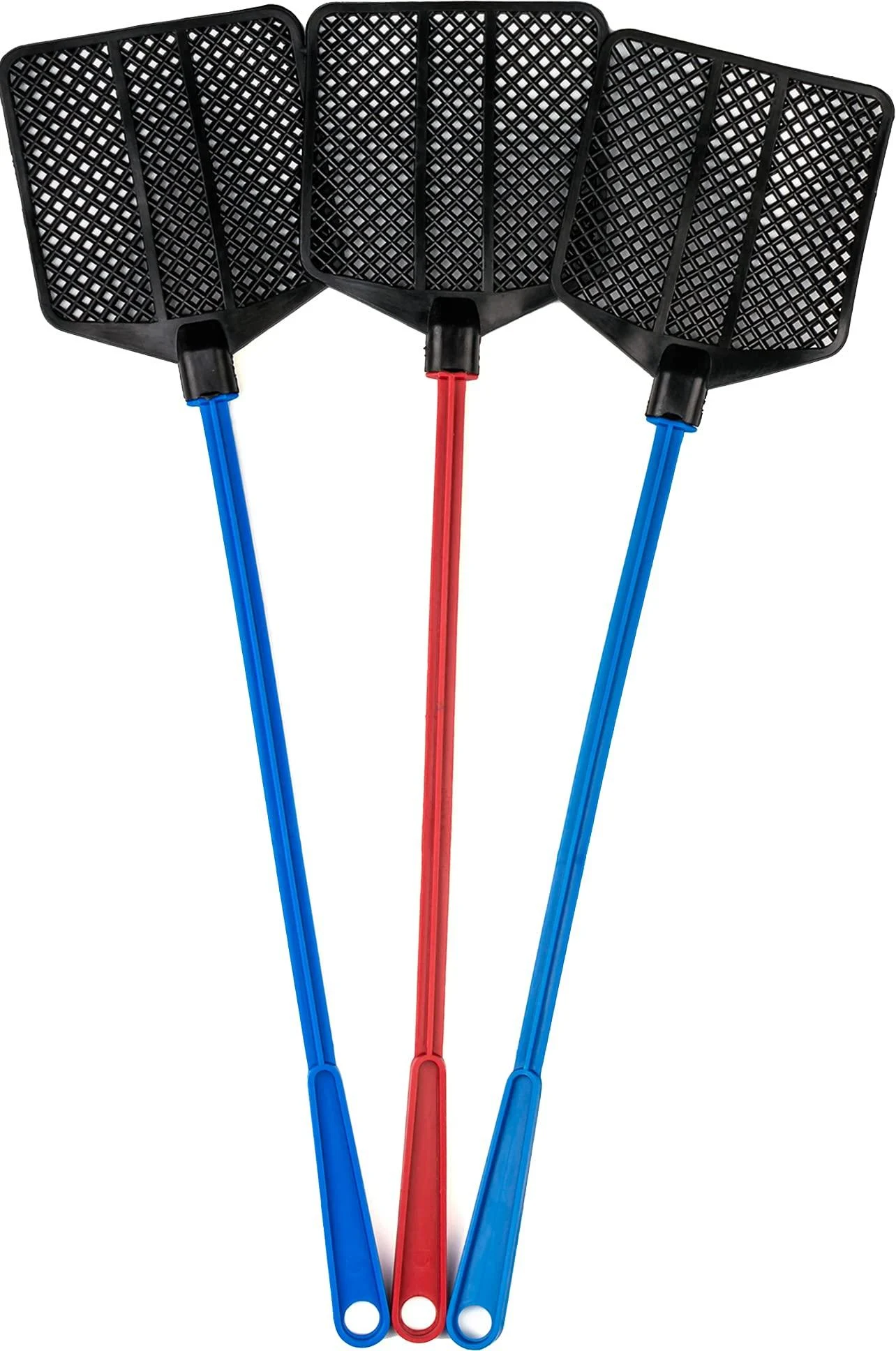 OFXDD Rubber Fly Swatter Long Fly Swatter Pack Fly Swatter Heavy Duty Blue and Red Colors (3 Pack)