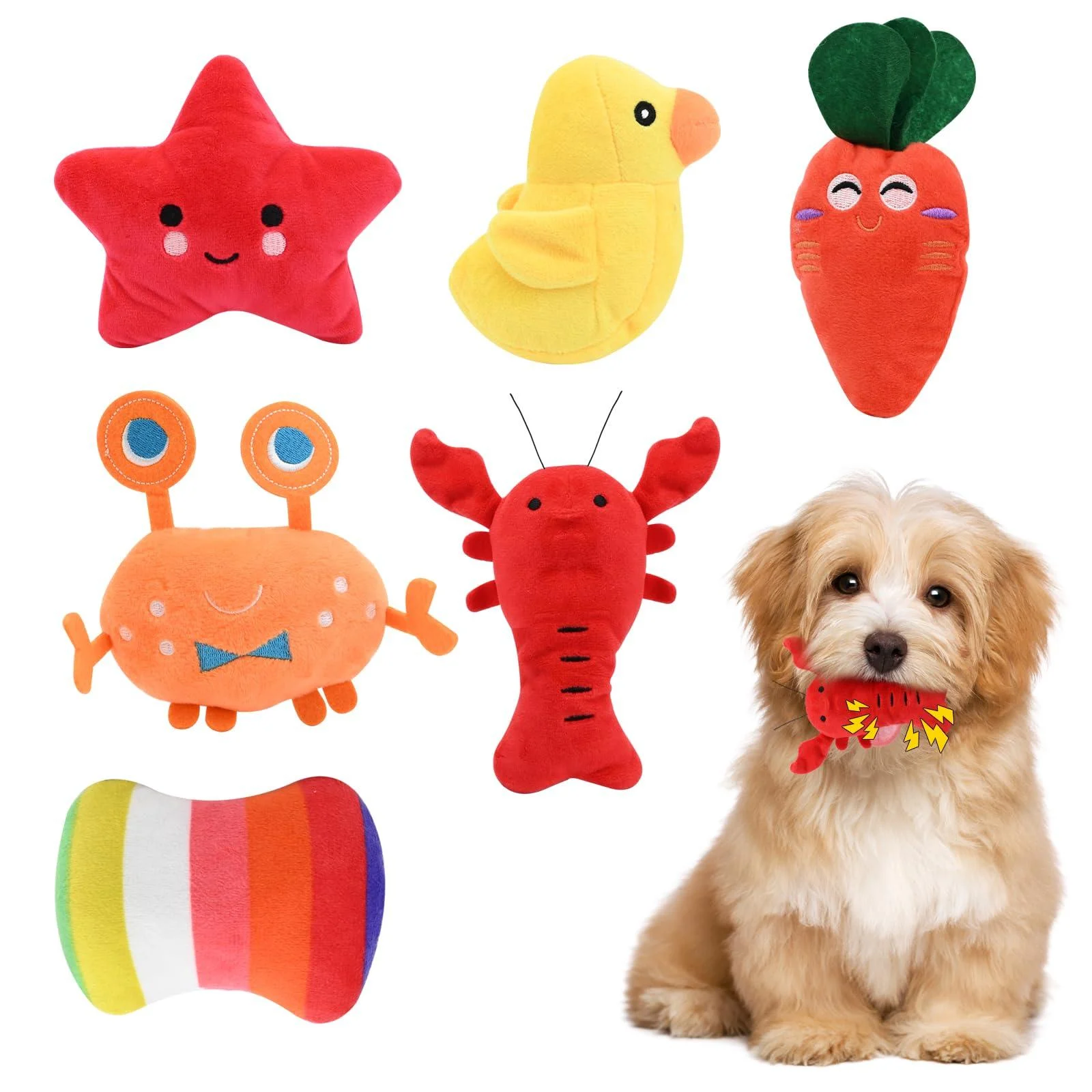 6 Pack Puppy Toys Dog Squeaky Toys Small Dog Interactive Teething Plush Soft Chew Toy Fruit Vegetable Animals Interacting Pet Teddy Toy Dog Companion Puppy Accessories for Puppies Small Medium Dogs - Jodsen