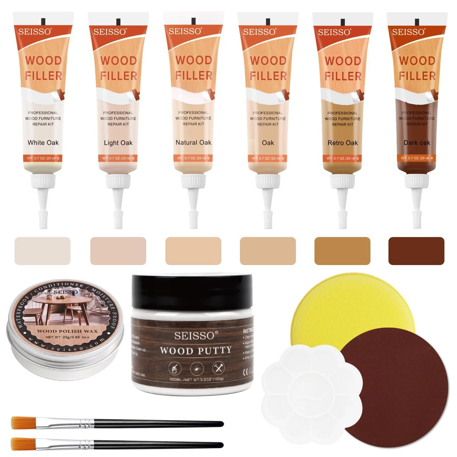 Wood Furniture Repair Kit 6 Colors Wood Filler Scratch Repair with Wood Putty Wood Polish Wax for Holes Scratches Cracks Stains Restore Hardwood Laminate Tables Doors Vinyl Floors Cabinet - SEISSO