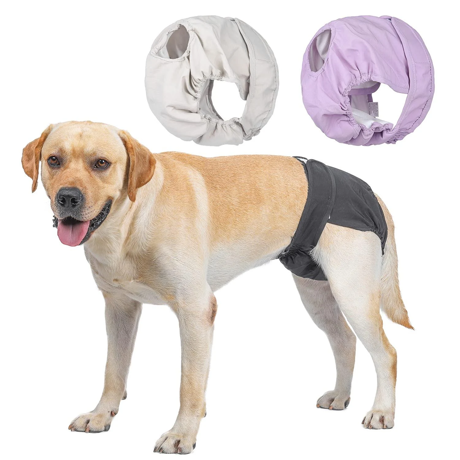 Petmia washable diapers for dogs (beige+black+purple) hygiene underpants for dogs in heat 5 sizes XS to XL suitable for all dogs (s: 30-45cm 3-packs) S: 30-45cm beige+black+Purple
