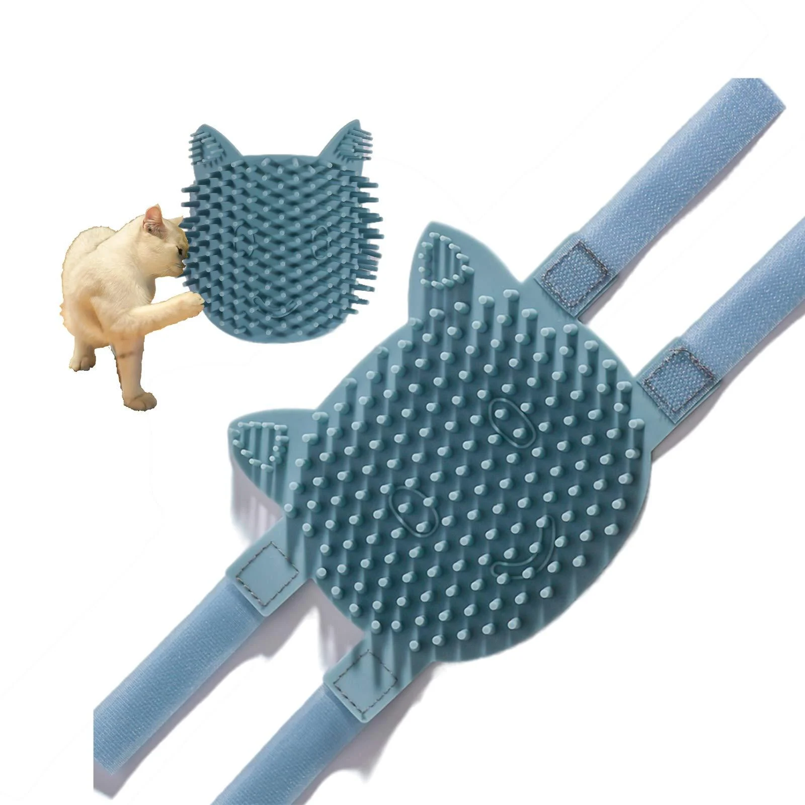 ABCOOL Cat Pet Self Grooming Comb Brush - Multi Functional Catnip Flavor Corner Massage Tool for Kitten Puppy Relaxing Extra Soft Silicone Pins Handy Hair Shedding Trimming L Blue