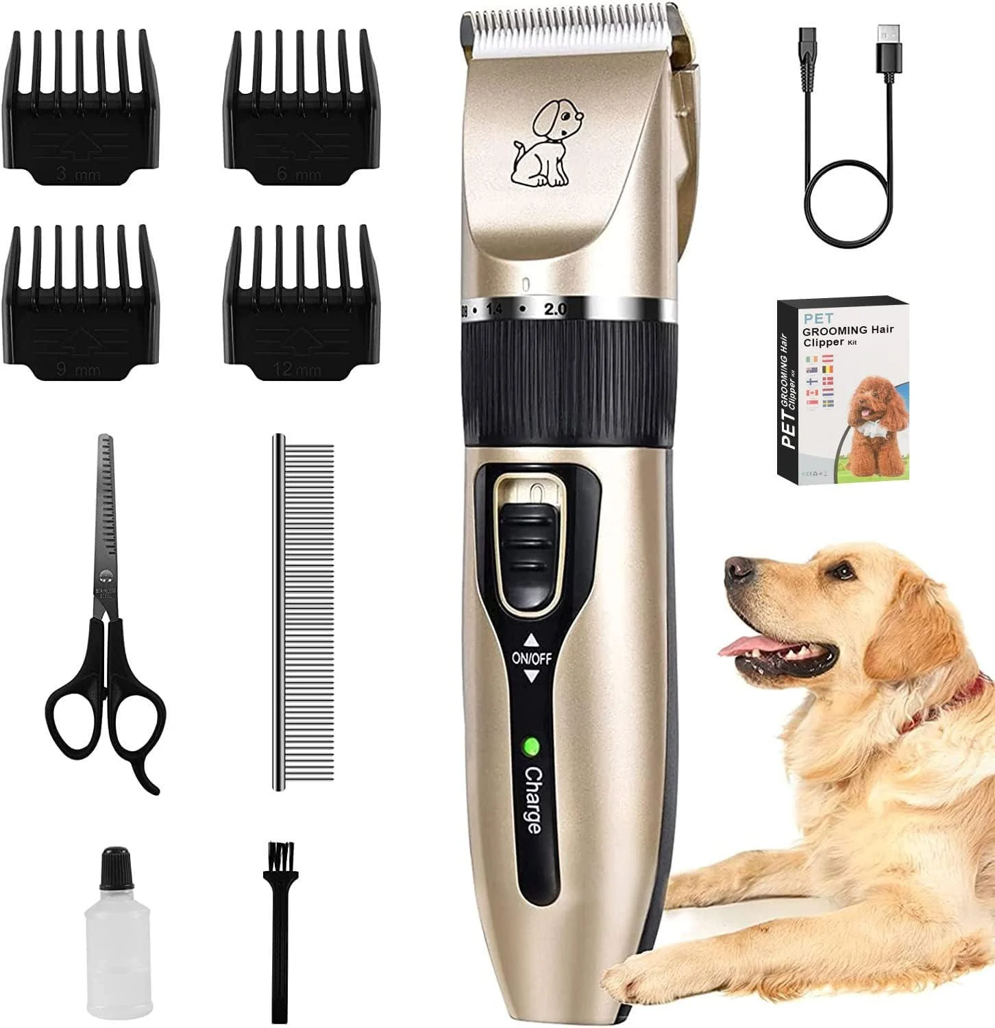 LONENESSL Dog Clippers Dog Grooming Clippers Portable Dog Grooming Kit Cordless Low Noise Pet Grooming Kit with 4 Comb&Hairdressing Cloth &Professional Accessories for Dog Cat and Other Pets