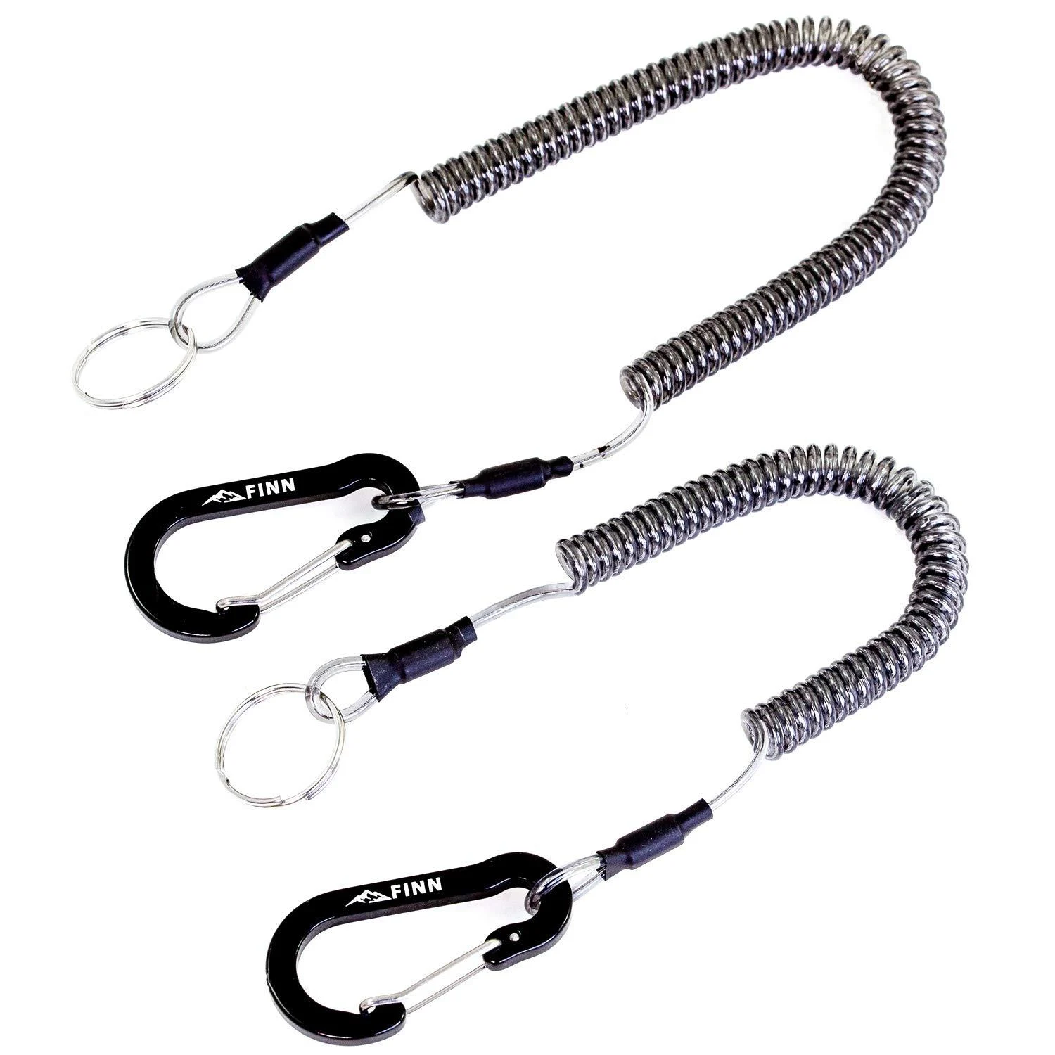 2 Pack Finn Outdoors Spiral cable spiral keychain fuse band lanyard fuse rope with carabiner: household boat fishing outdoor black