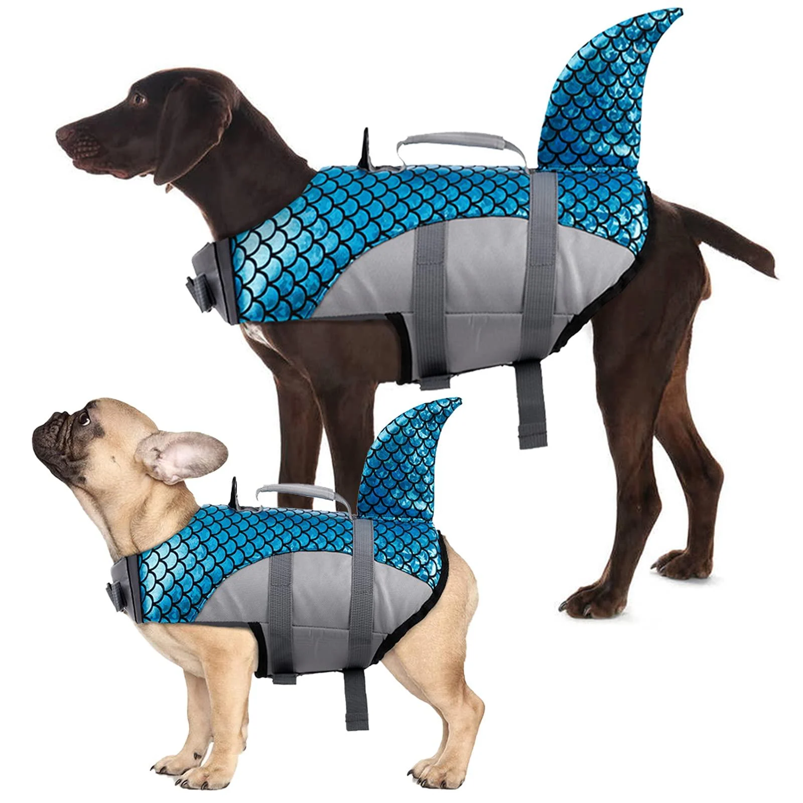 Kuoser Dog Life Jacket Vest Adjustable Dogs Swimming Vest with Shark Fin Safety High Visibility Pet Floatation Vest Life Preserver for Small Medium and Large Dogs for Swimming and Boating Blue XL X-Large (Pack of 1) Blue