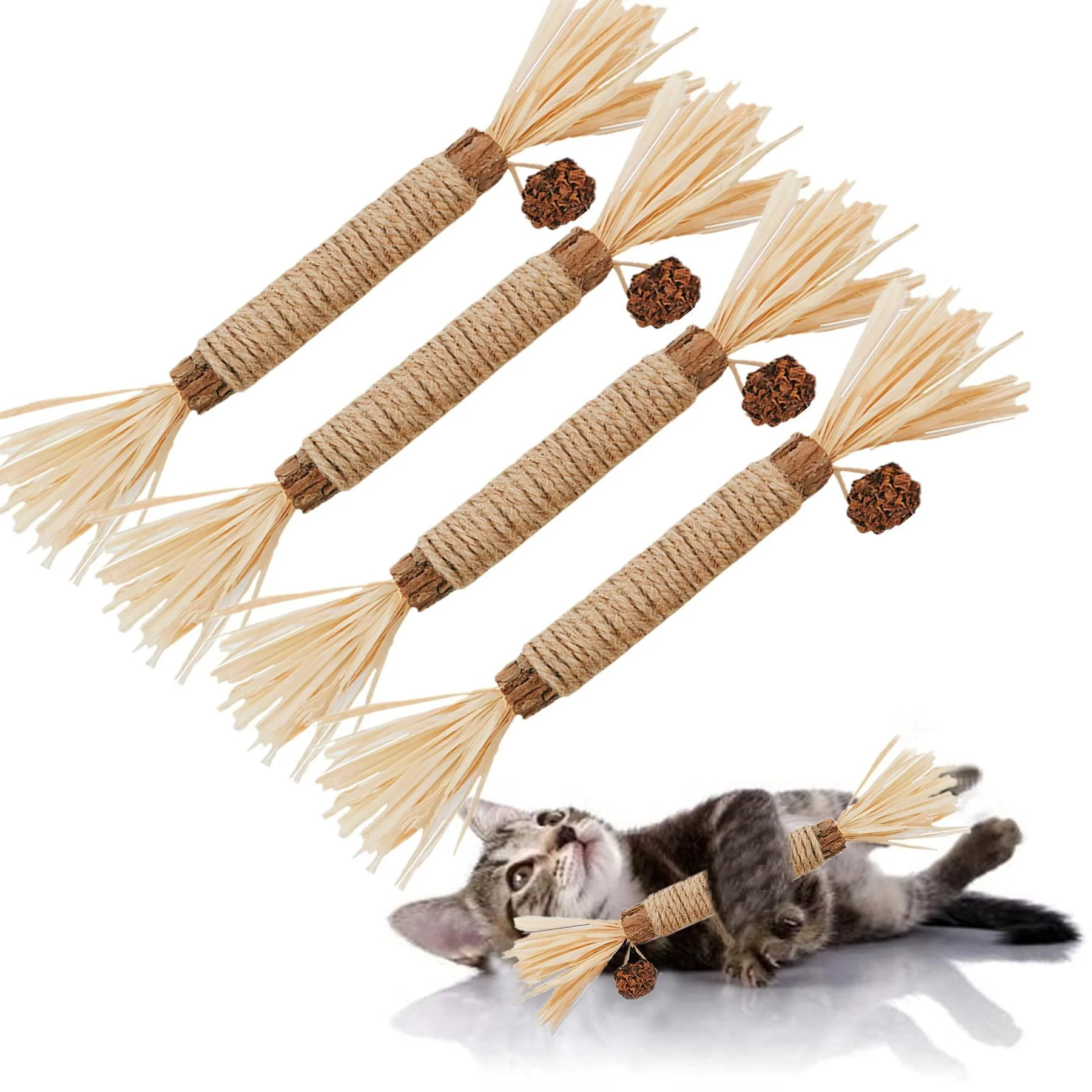 Cat Toys Silvervine Chew Stick,Kitten Treat Catnip Toy 10Pack Kitty Natural Stuff with Catnip for Cleaning Teeth Indoor Dental Snack Interactive Exercise Hamster Chinchilla Gerbil Rabbit Bunny GREMBEB 4pack