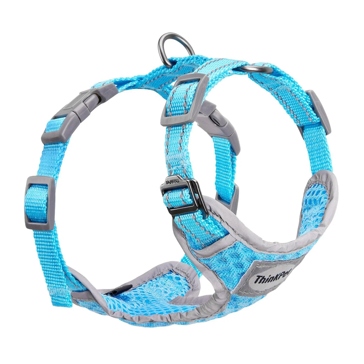 Thinkpet no-pull dog harness leash set breathable chest harness for small medium large dogs adjustable soft running harness safe control padded reflective safety harness (1 Pack) blue