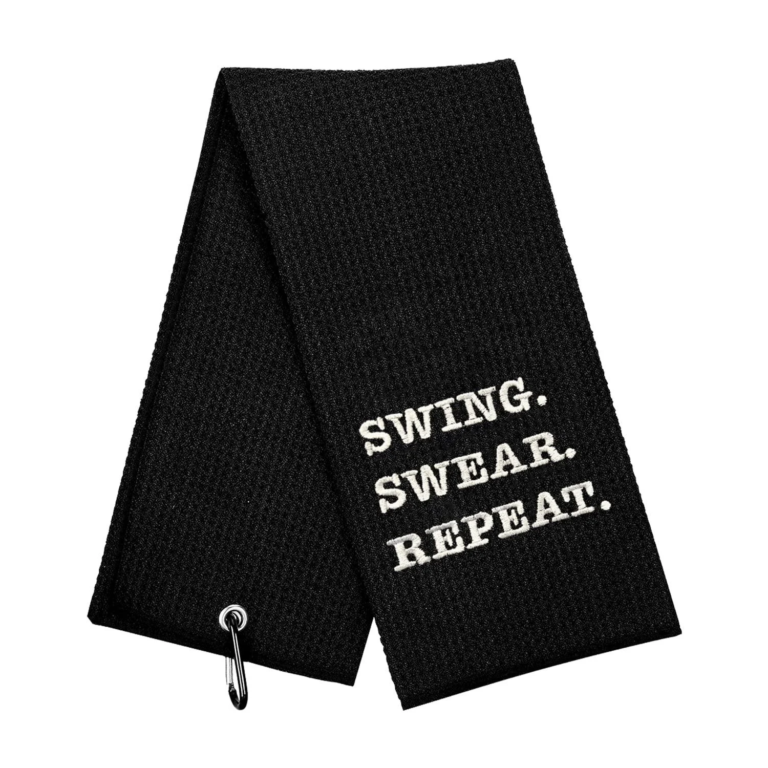 Funny Golf Towel, Swing Swear Repeat, Golf Gifts for Men - Golf Accessories for Men, Embroidered Golf Towels for Golf Bags with Clip, Black Black-swing Swear Repeat