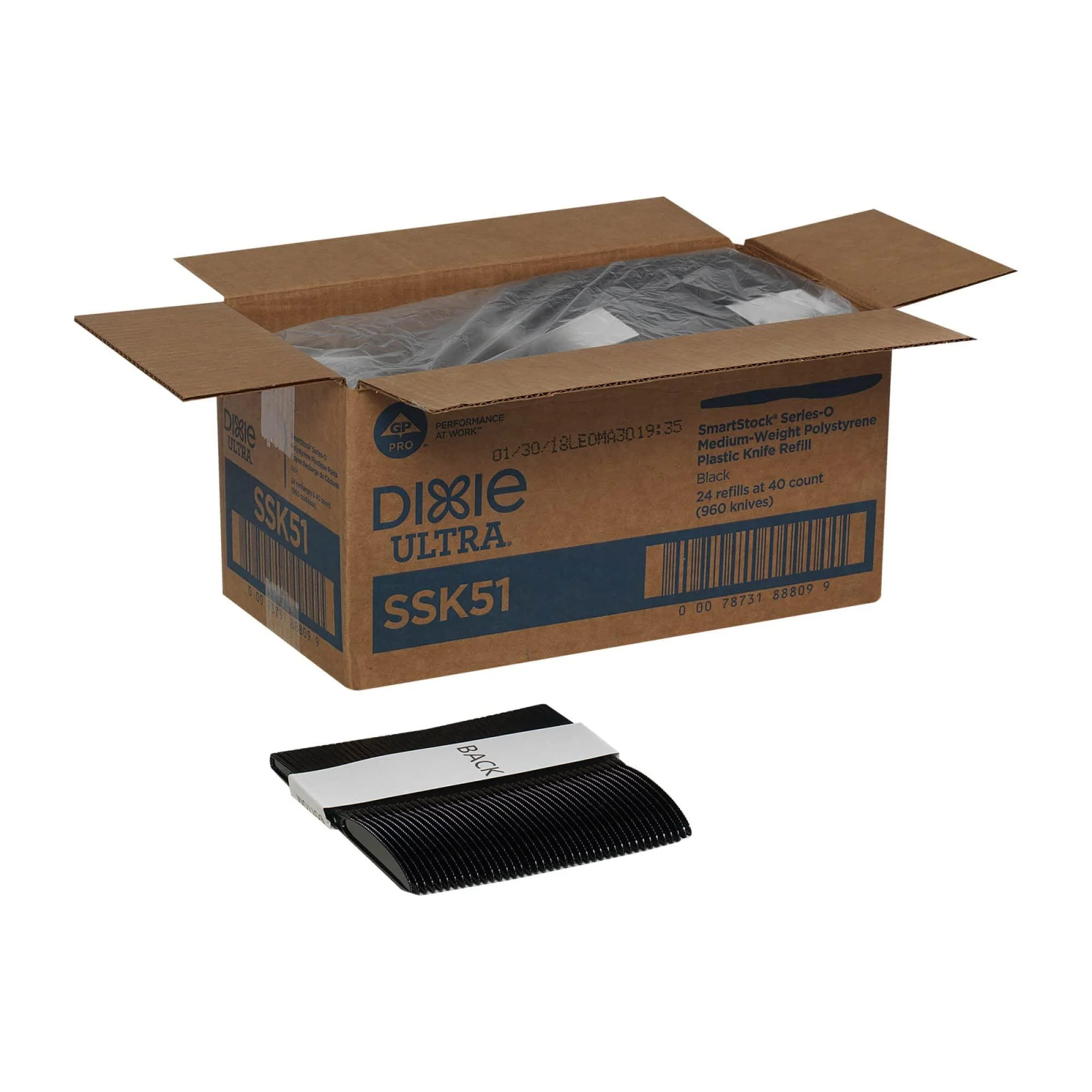 Dixie Ultra SmartStock by GP PRO Series-O Plastic Utensil Refills Knives Black 40 Knives Per Refill Case Of 24 Refills 960 CT Knife