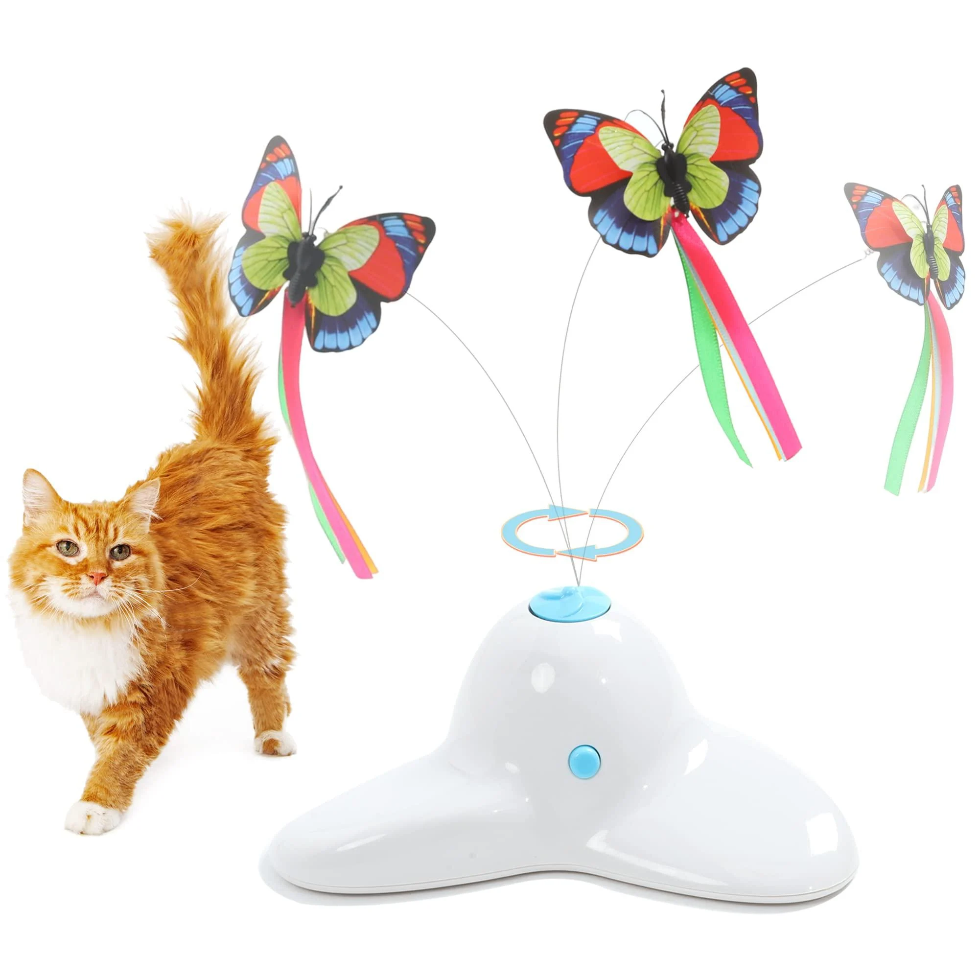 Suhaco Cat Toys, Interactive Butterfly Cat Toy, Automatic Electric Butterfly Rotating Kitten Toys, Funny Cat Toys for Indoor Cats, Cat Teaser Toy with Replacement Milk White