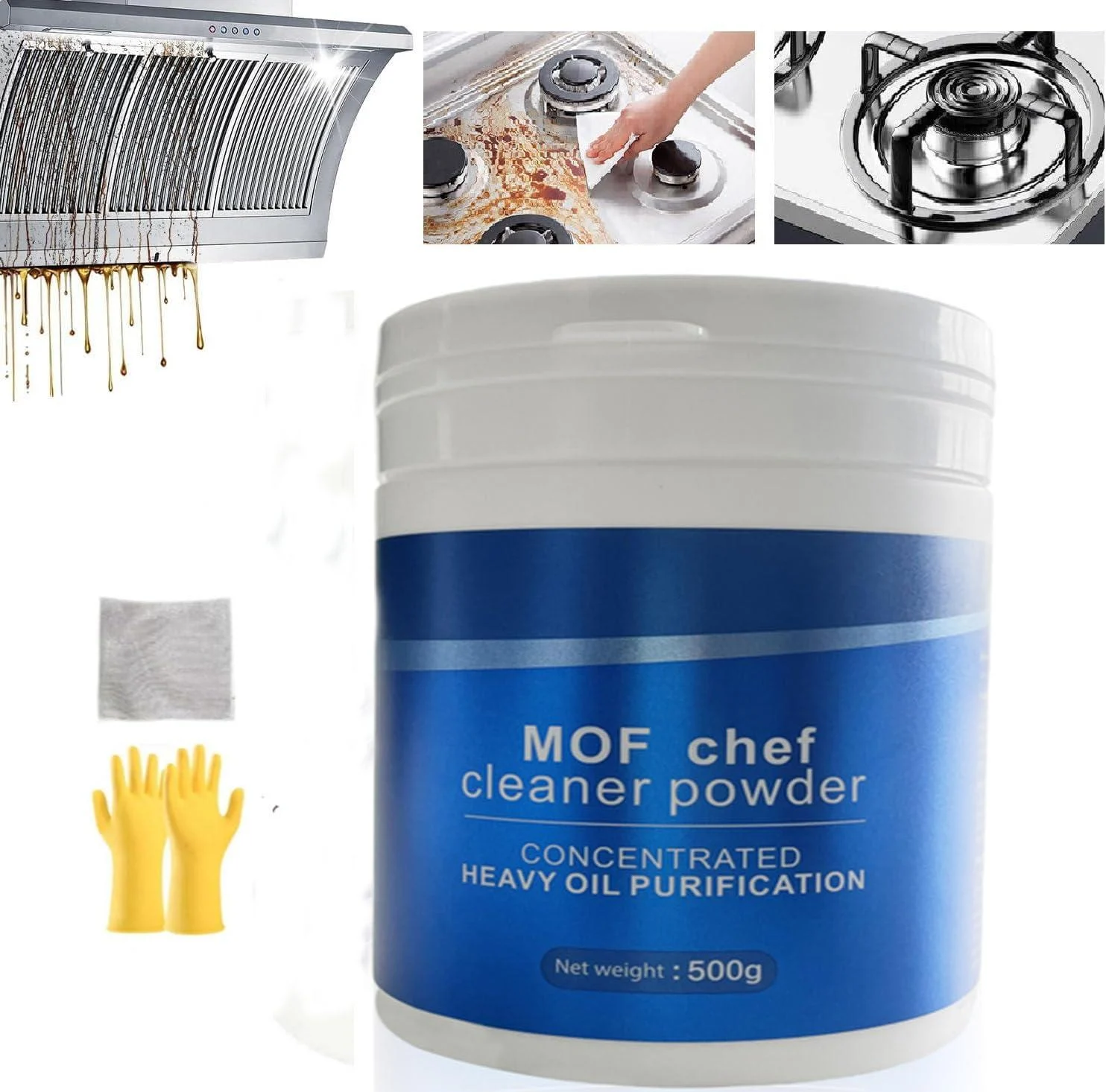 M.O.F-CHEF Protective Kitchen Cleaner 500g Heavy Duty Kitchen Degreaser Mof Chef Protective Kitchen Cleaning Powder Strong Kitchen Multipurpose Powder Cleaner