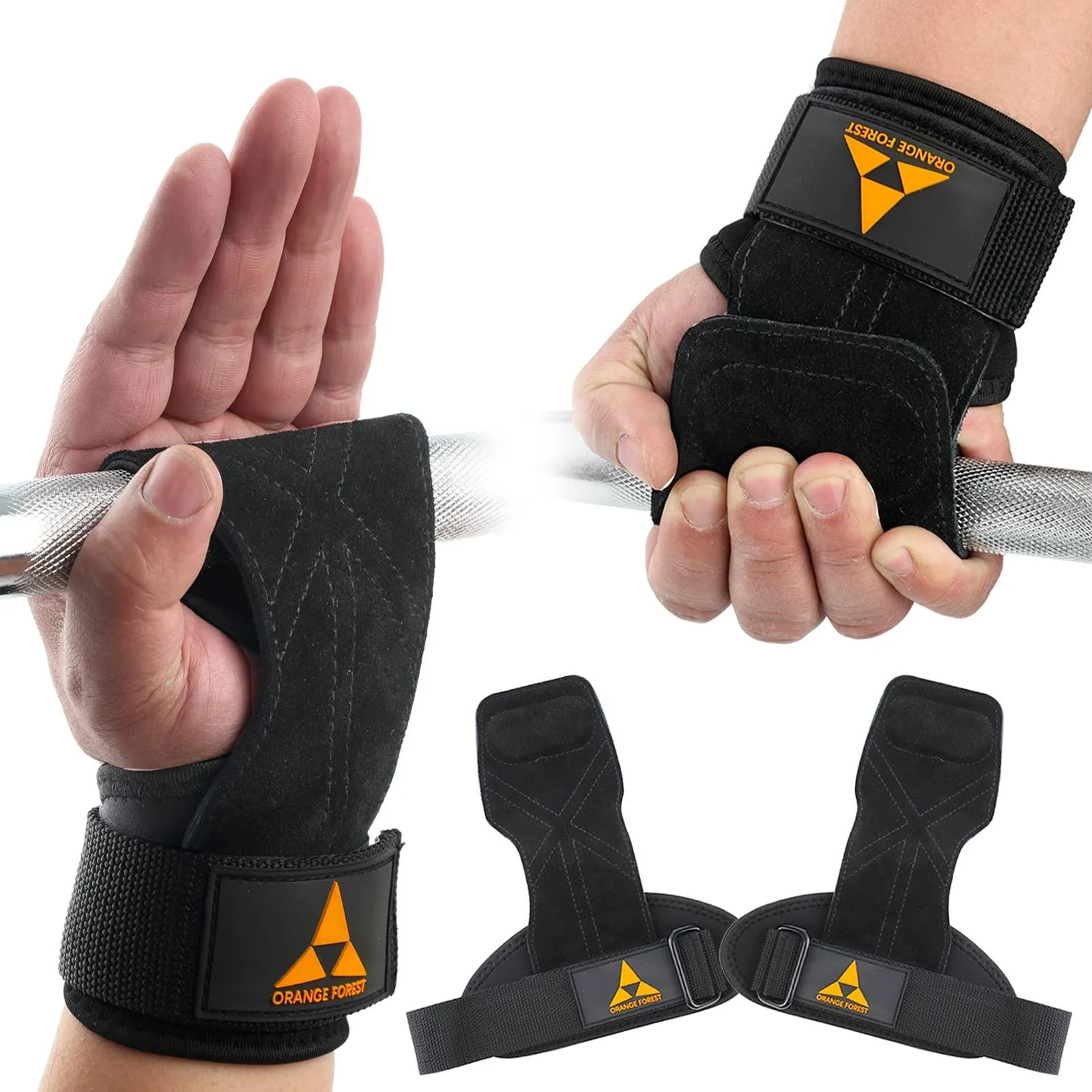 Orange Forest weightlift manure loop with durable double-layer leather weight lifting with neoprene wrist loop for cross lifting powerlifting and pull-up gym handles for men and women (couple) black