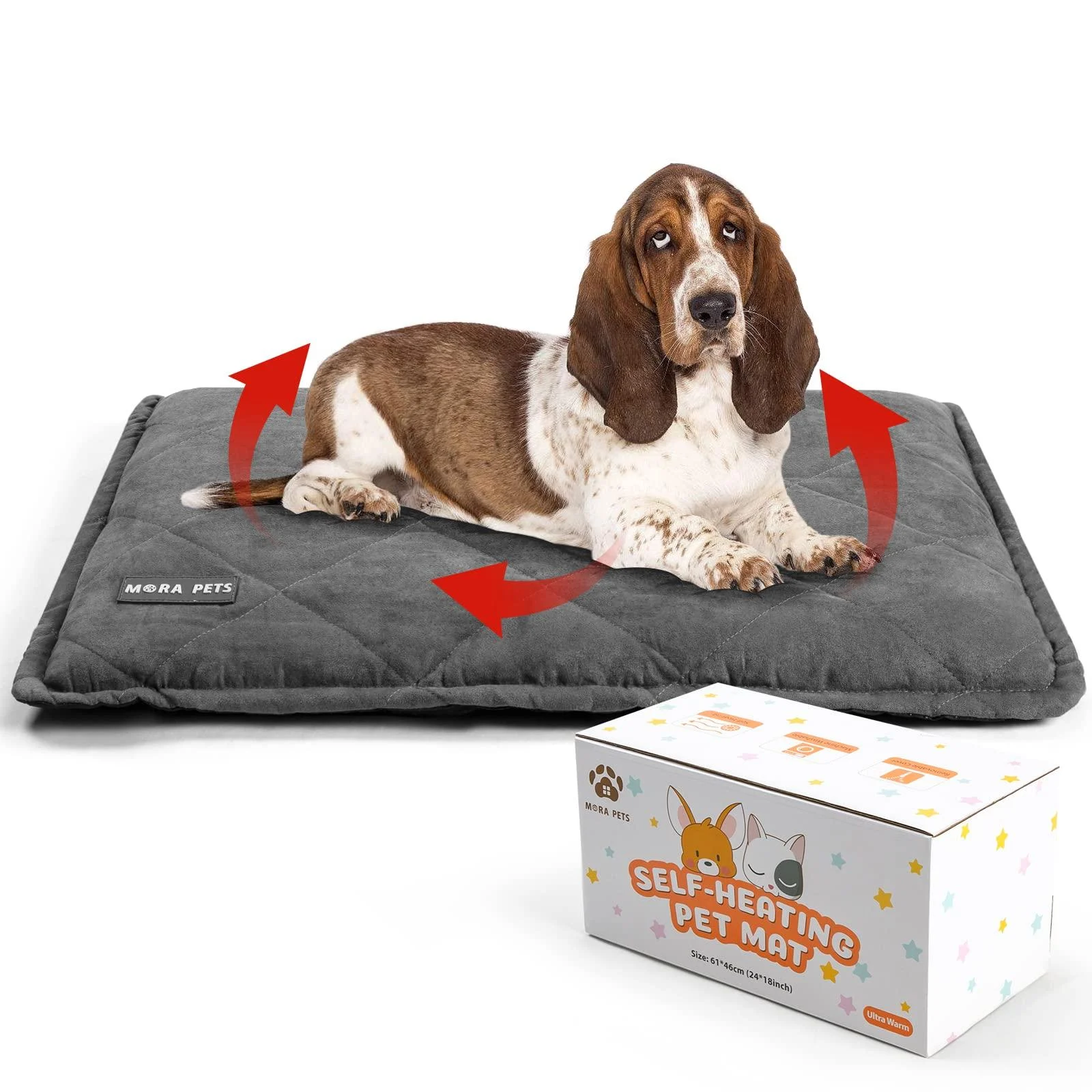 Self Heating Cat Bed Self Warming Cat Bed Ultra Warm Self Heating Cat Pad Self Warming Pet Bed Thermal Cat Pad Removable Cover Outdoor Indoor for Cats and Dogs Large(36x24 In) grey - Mora Pets