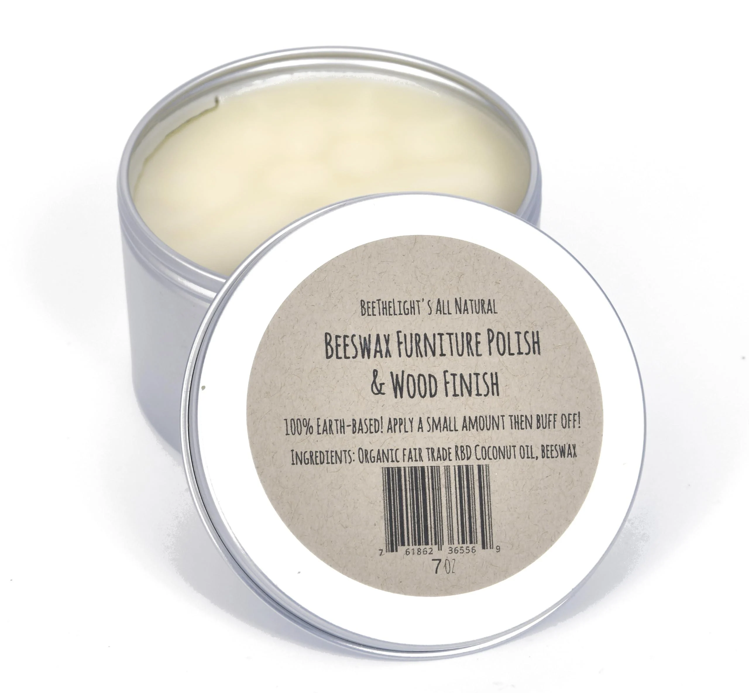 All Natural Beeswax Furniture Polish - Organic Coconut Oil and Pure Bees Wax Food Safe Wood Finish and Conditioner for Butcher Blocks Surfaces or any Hardwoods 7 ounces by BeeTheLight