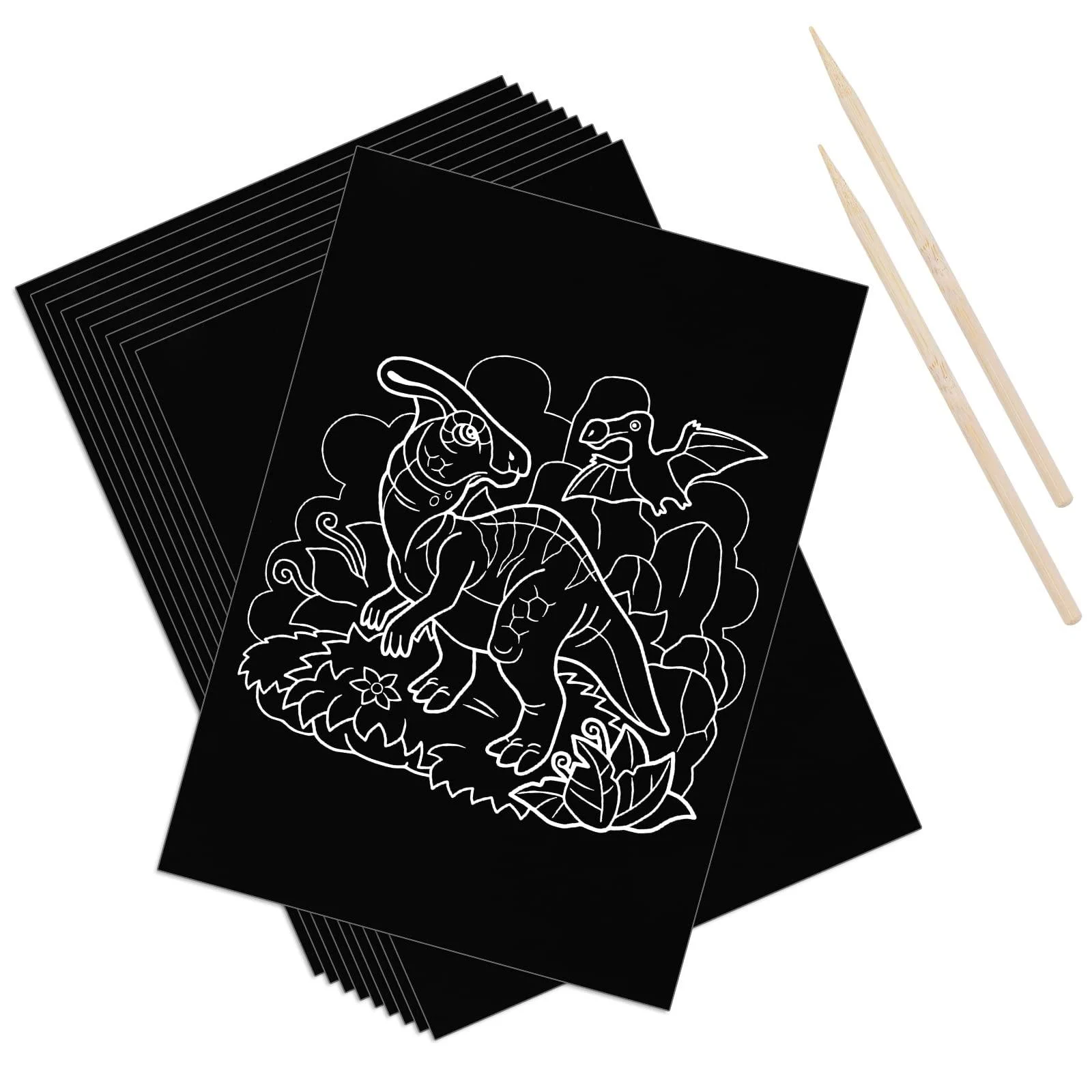 Prasacco Scratch Paper Art Set Kids Adults Black Scratch Art Paper Scratch Off Paper with Wooden Stylus for DIY Valentine's Day Gifts Birthday Party Gift Supplies (12 Pieces)