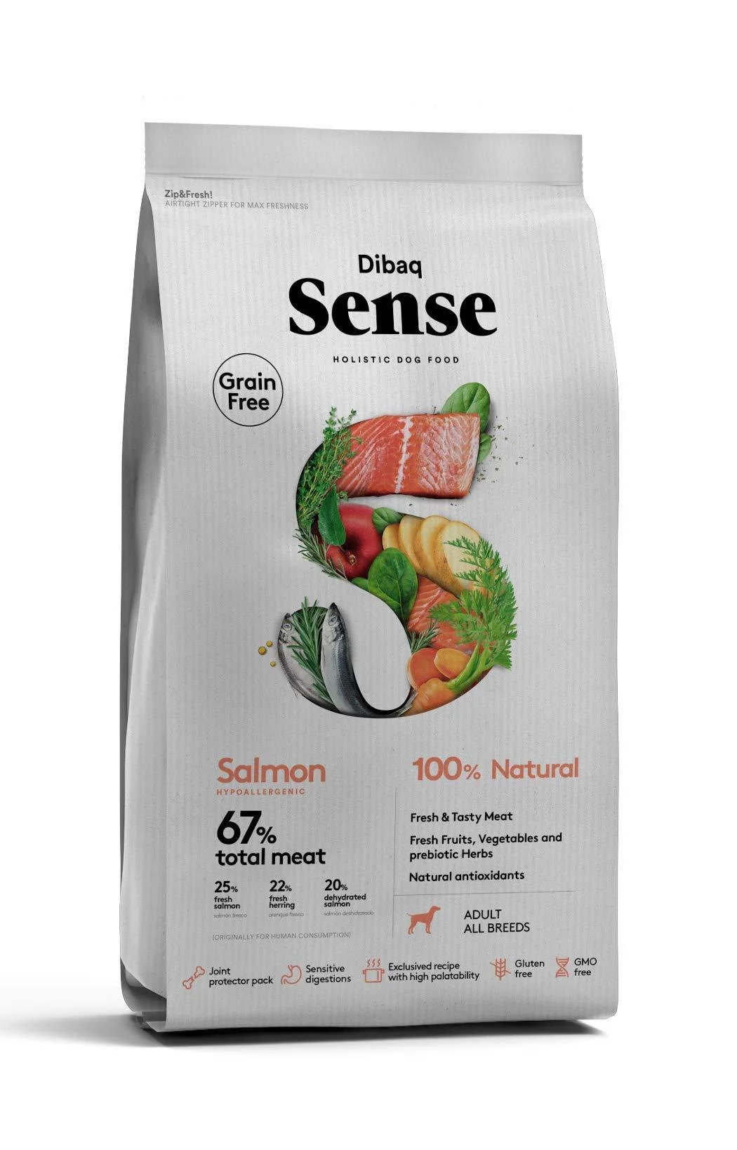 Dibaq Sense Grain Free: Salmon kibble for adult dogs. 100% natural and grain-free. 12 kg.
