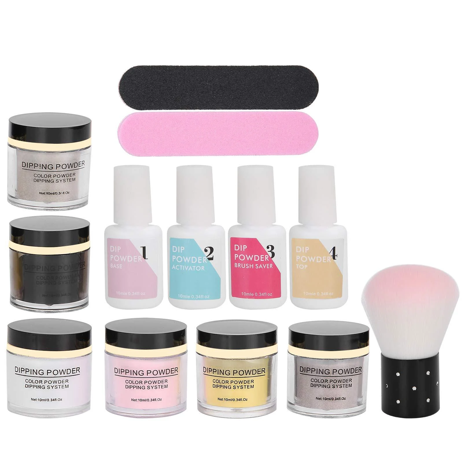 Dip Powder Nail Kit Nail Art Manicure DIY Salon Beginner Extension Kit Nail Dipping Powder Set Nail Art Powder Top Base Coat Gel Dust Brush Manicure Tool Set (K1215) - FILFEEL