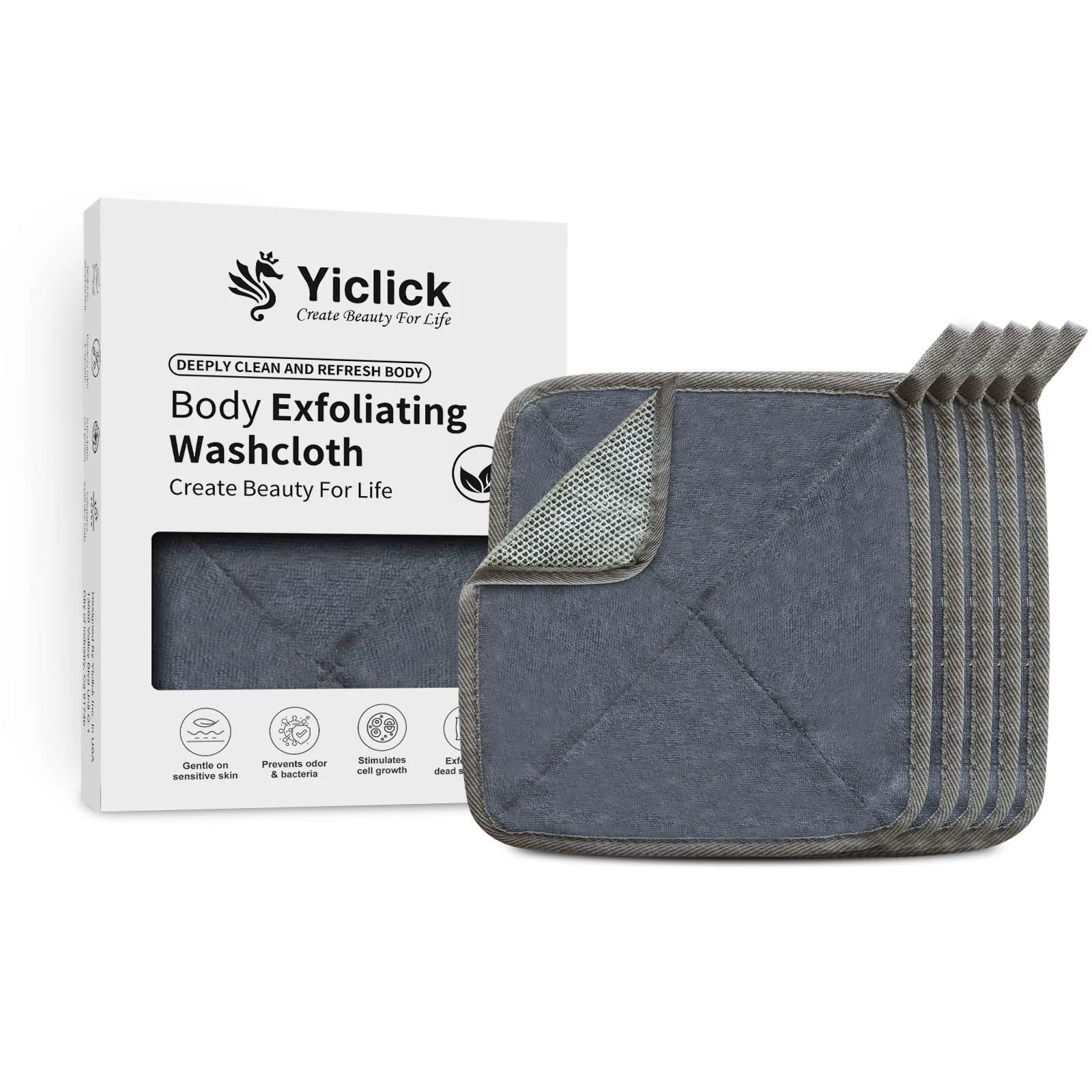 Yiclick Exfoliating Washcloth for Face and Body Wash Cloth for Showering Travel Wash Rag - Exfoliating Towel Body Scrubber Exfoliator Scrub Cloth Loofah Lufas Sponge for Men & Women 5Pcs