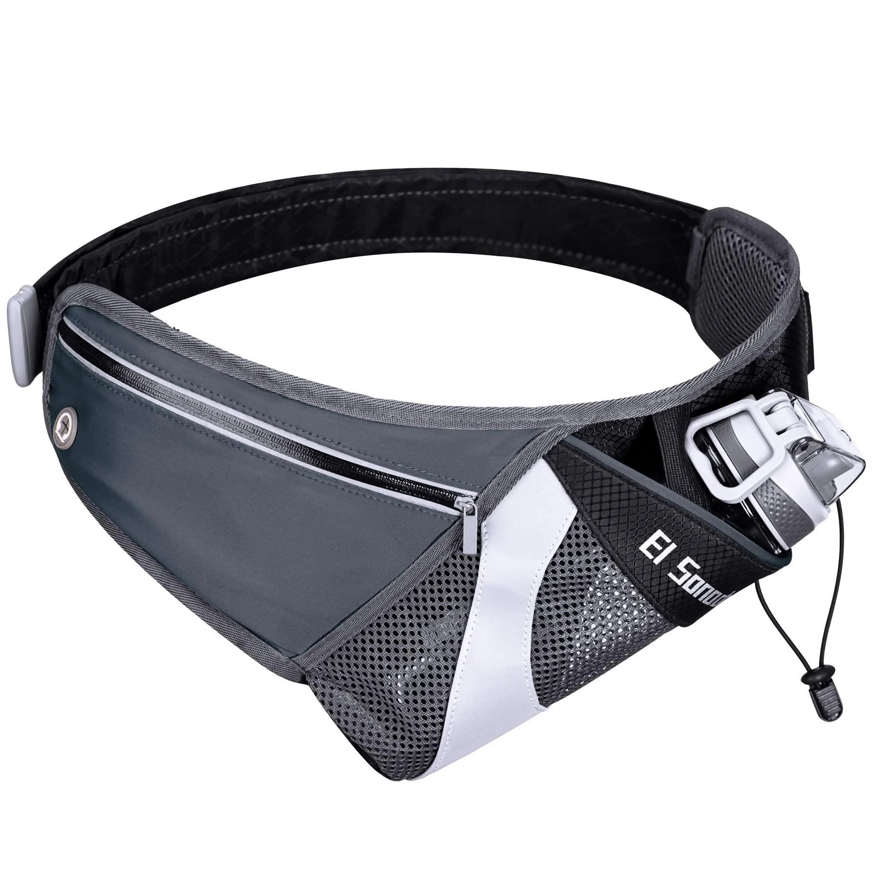 EI Sonador Running Belt with Water Bottle Holder Hydration Waist Pack for Men Women Waist Pouch Fanny Bag Reflective Adjustable (Gray)