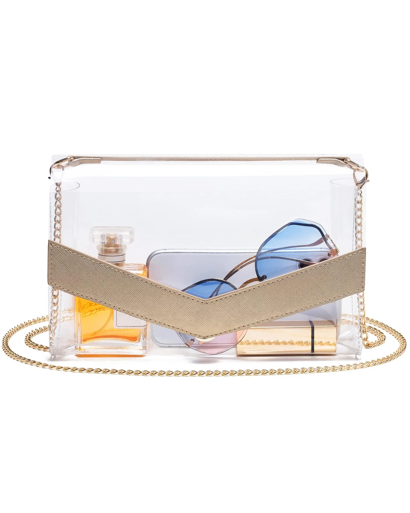 Vorspack Clear Bag Stadium Approved - Cute Clear Purse for Women PVC Clear Crossbody Bag for Sports Concert Festival Gold