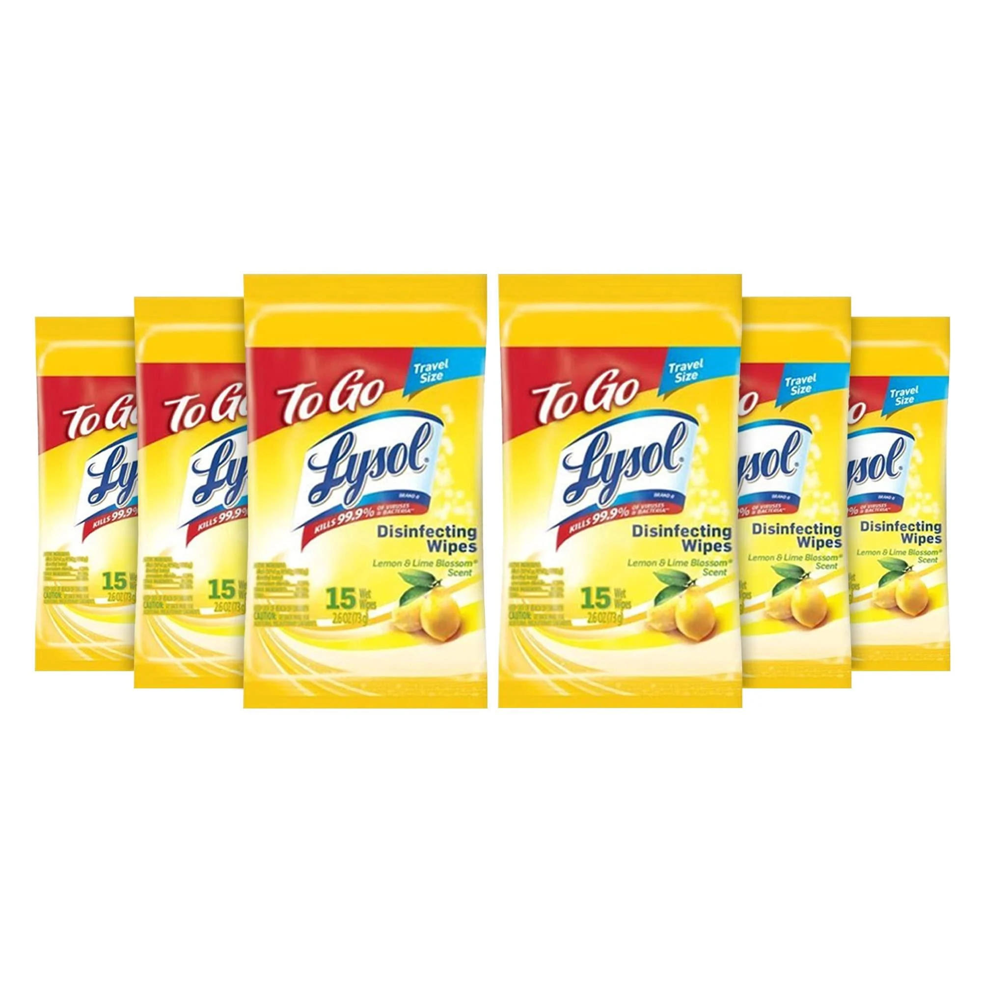 LYSOL Disinfecting Wipes - Lemon & Lime Blossom To-Go Flatpack 15 ct. (Pack of 6)