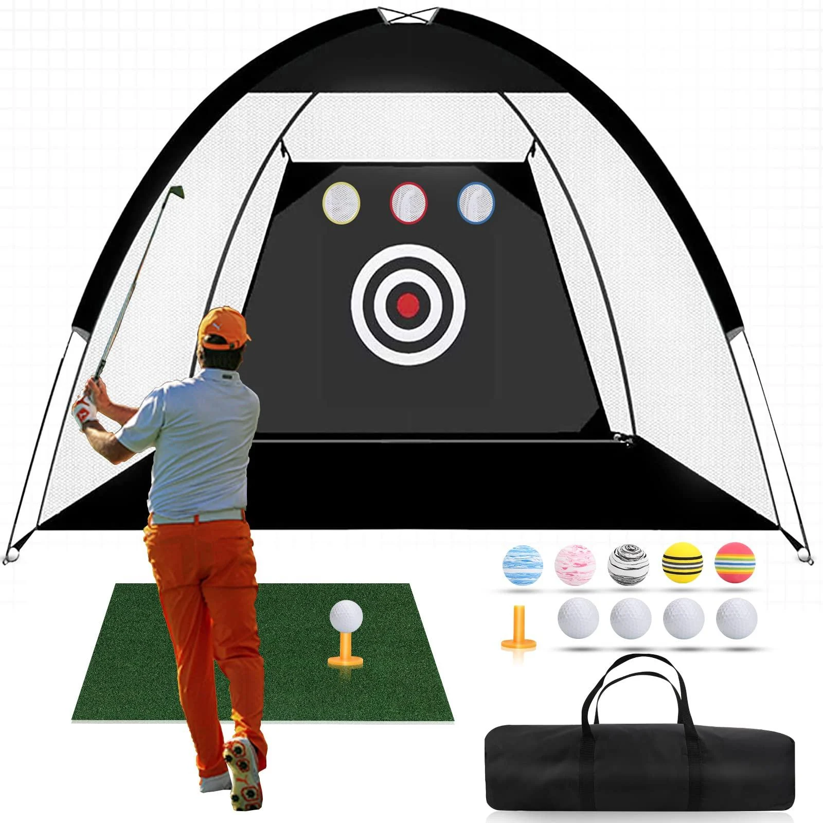 Horyliin Golf Practice Net, 10x7ft Green Golf Hitting Training Aids Nets with Target and Carry Bag for Backyard Driving Chipping Black